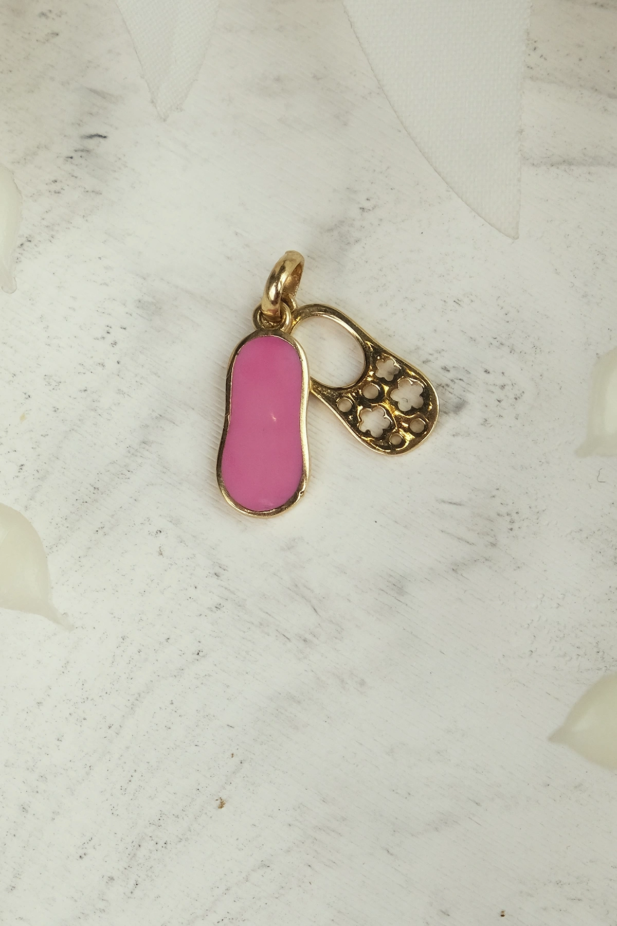 Asil 14 Ayar Pembe Mineli Çocuk Altın Kolye Ucu NZR107