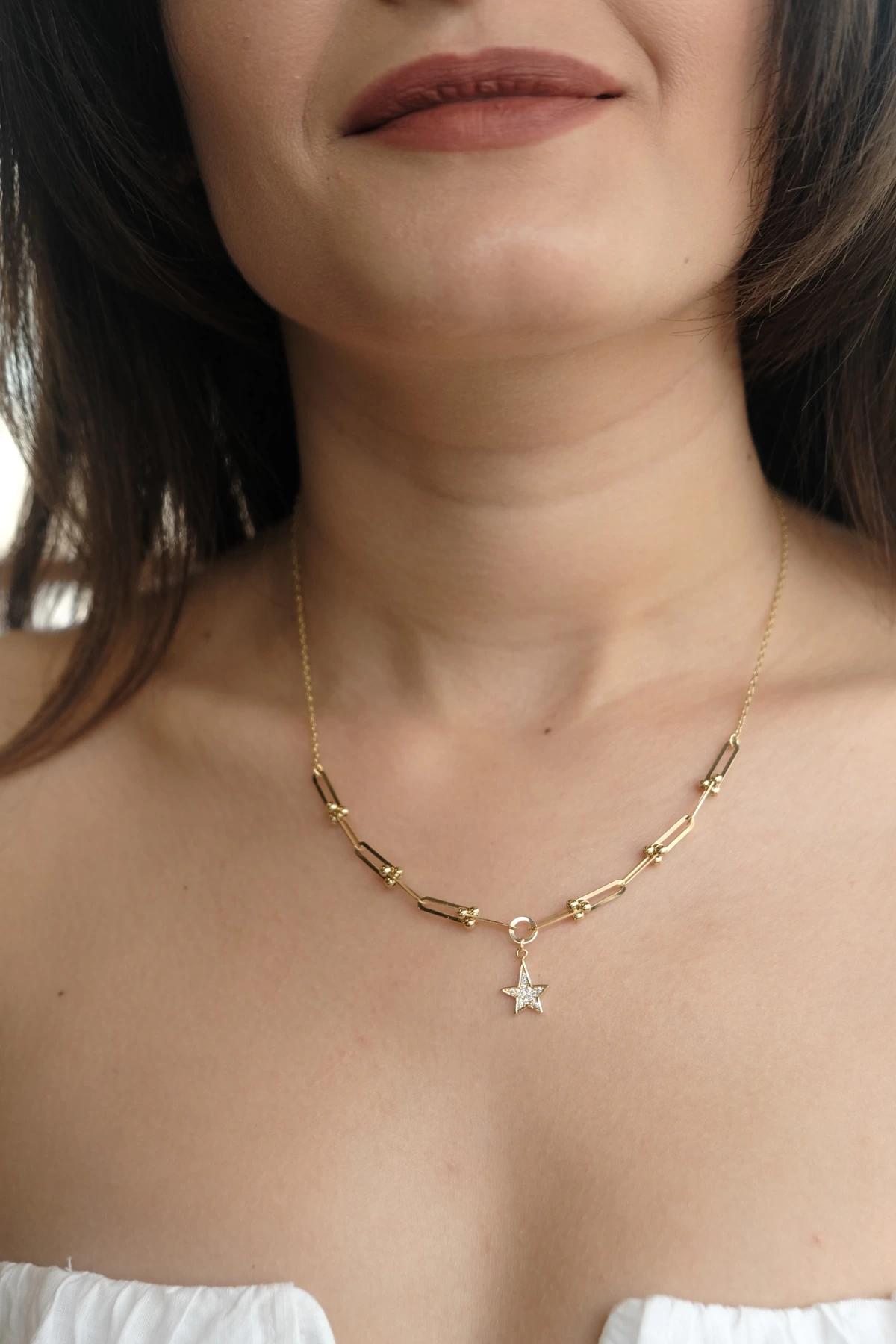 Asil 14 Ayar Yıldızlı Ataç Altın Kolye TKM1429