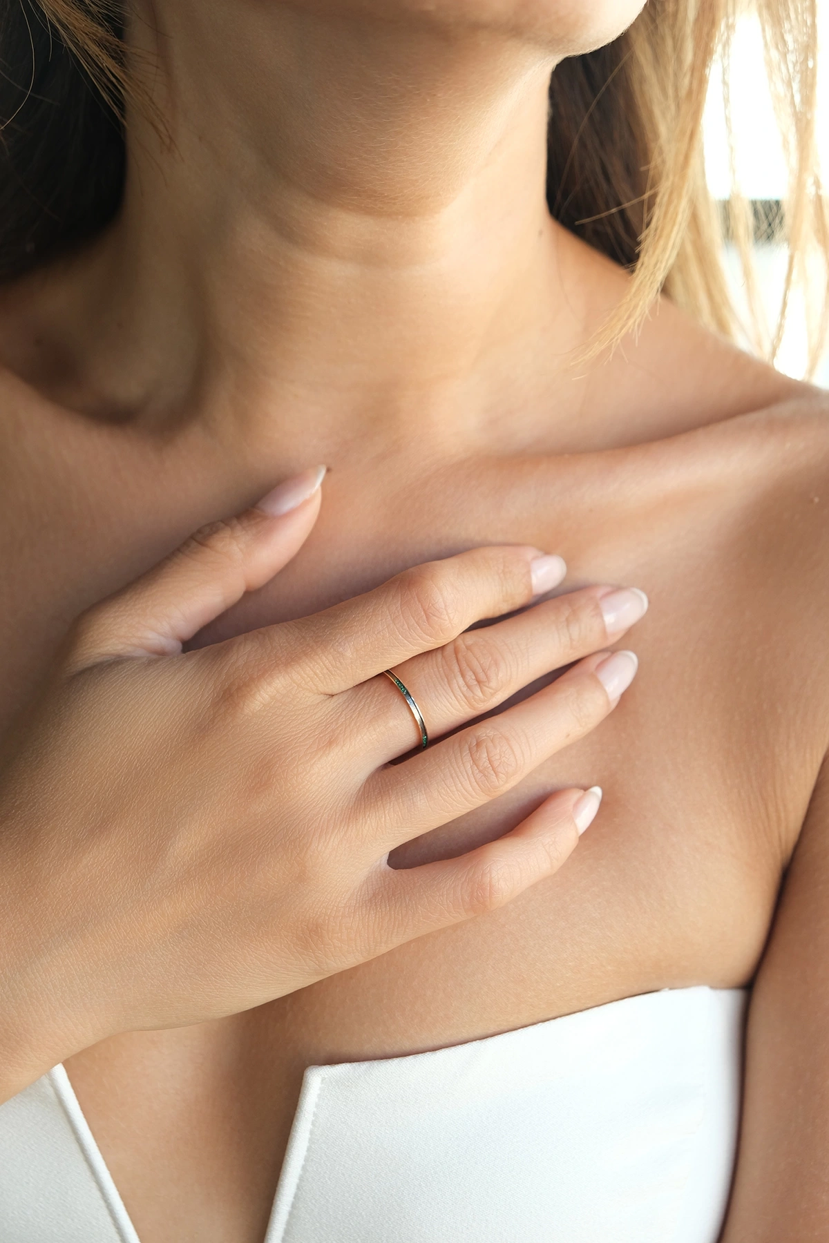 Asil 14 Ayar Yeşil Taşlı Rose Altın Yüzük YZK1669