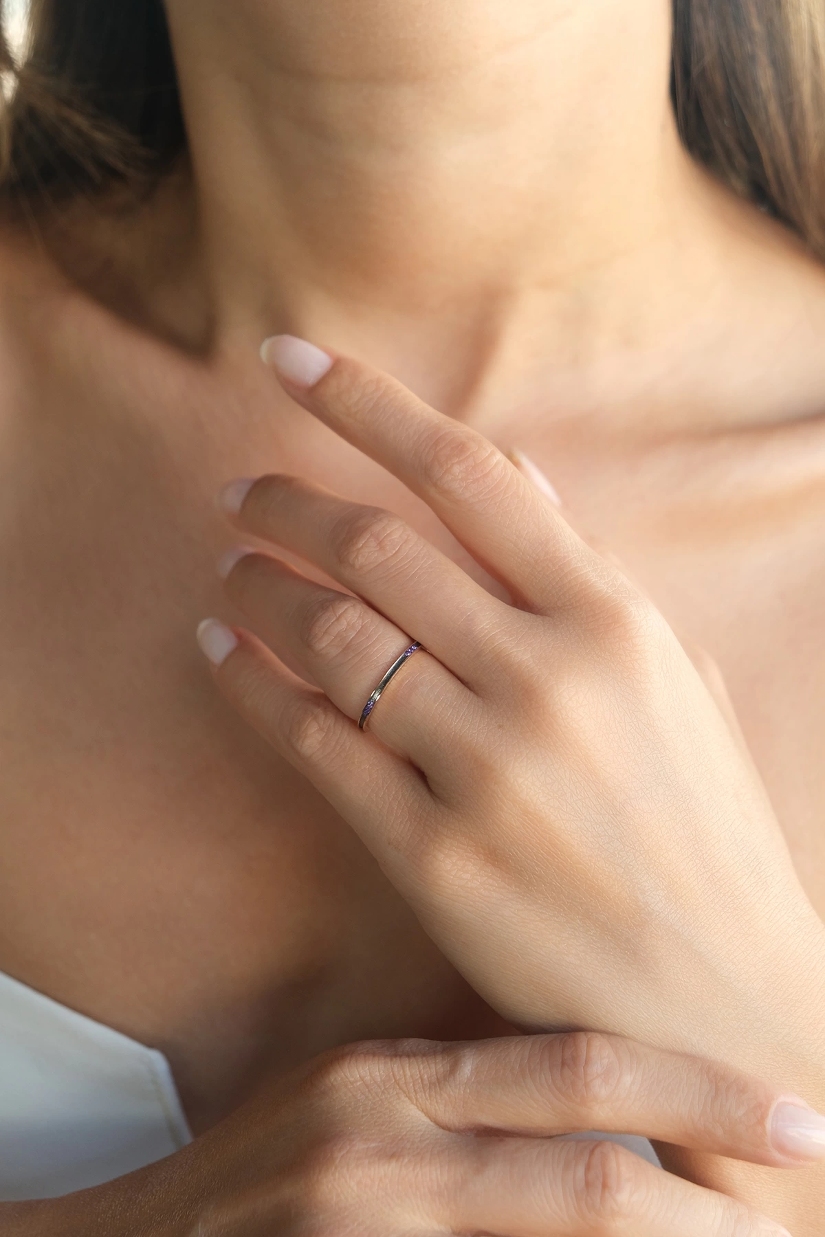 Asil 14 Ayar Mor Taşlı Rose Altın Yüzük YZK1670