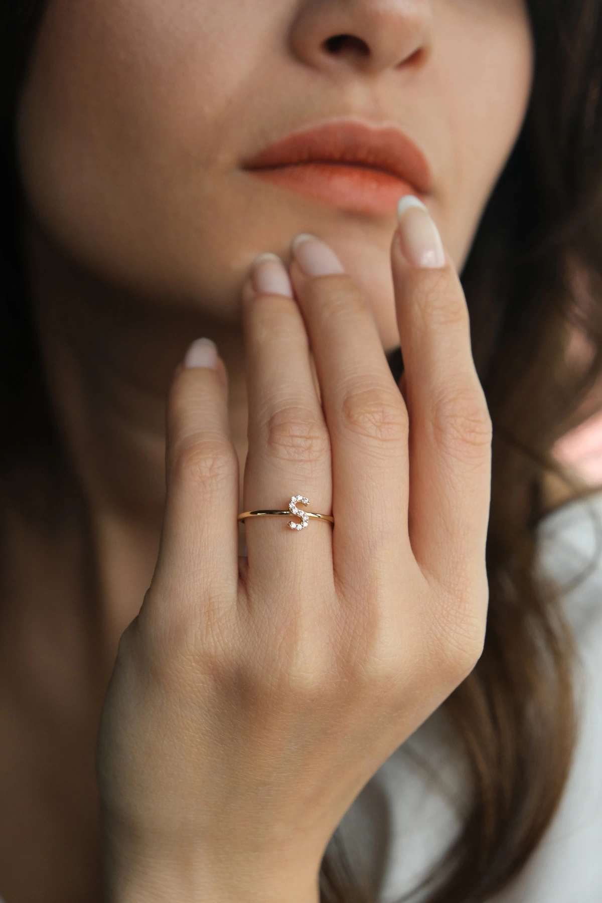 Asil 14 Ayar Taşlı S Harf Altın Yüzük YZK3189