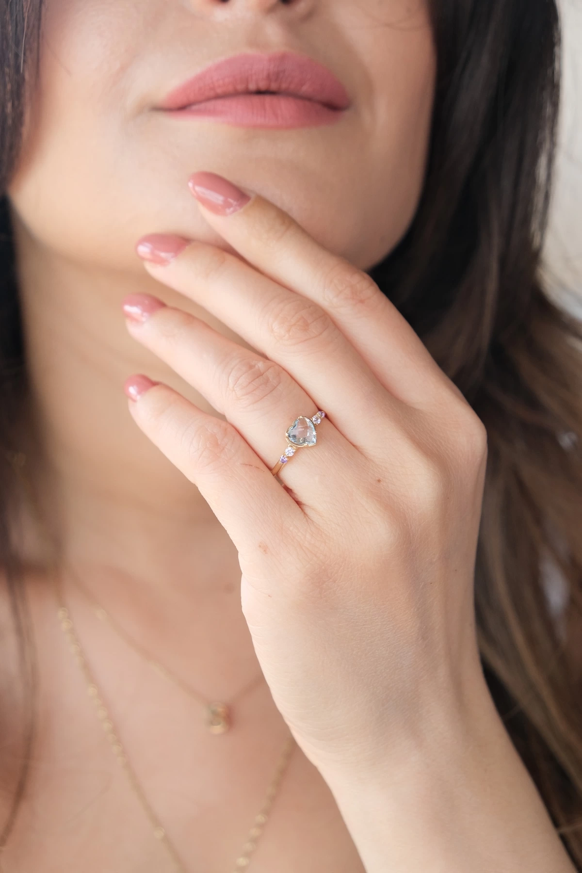 Asil 14 Ayar Kalpli Mavi Taş Altın Yüzük YZK3443