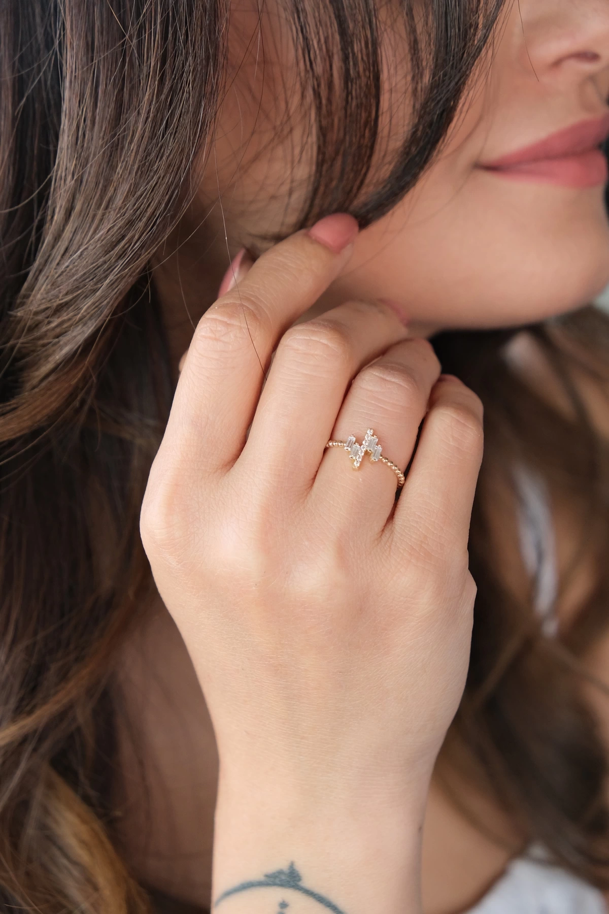 Asil 14 Ayar Baget Taşlı Çıtır Altın Yüzük YZK3477