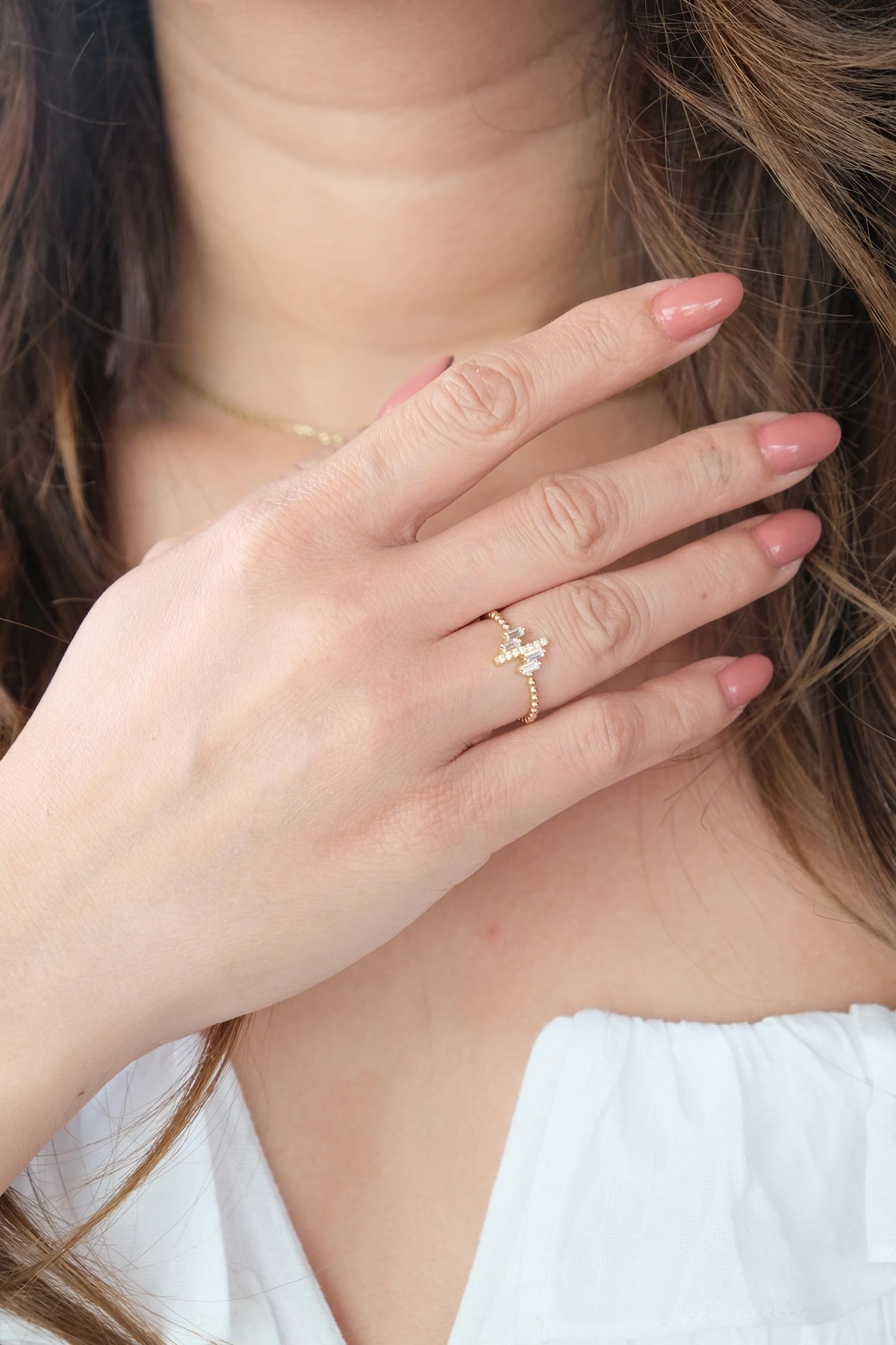 Asil 14 Ayar Baget Taşlı Çıtır Altın Yüzük YZK3477