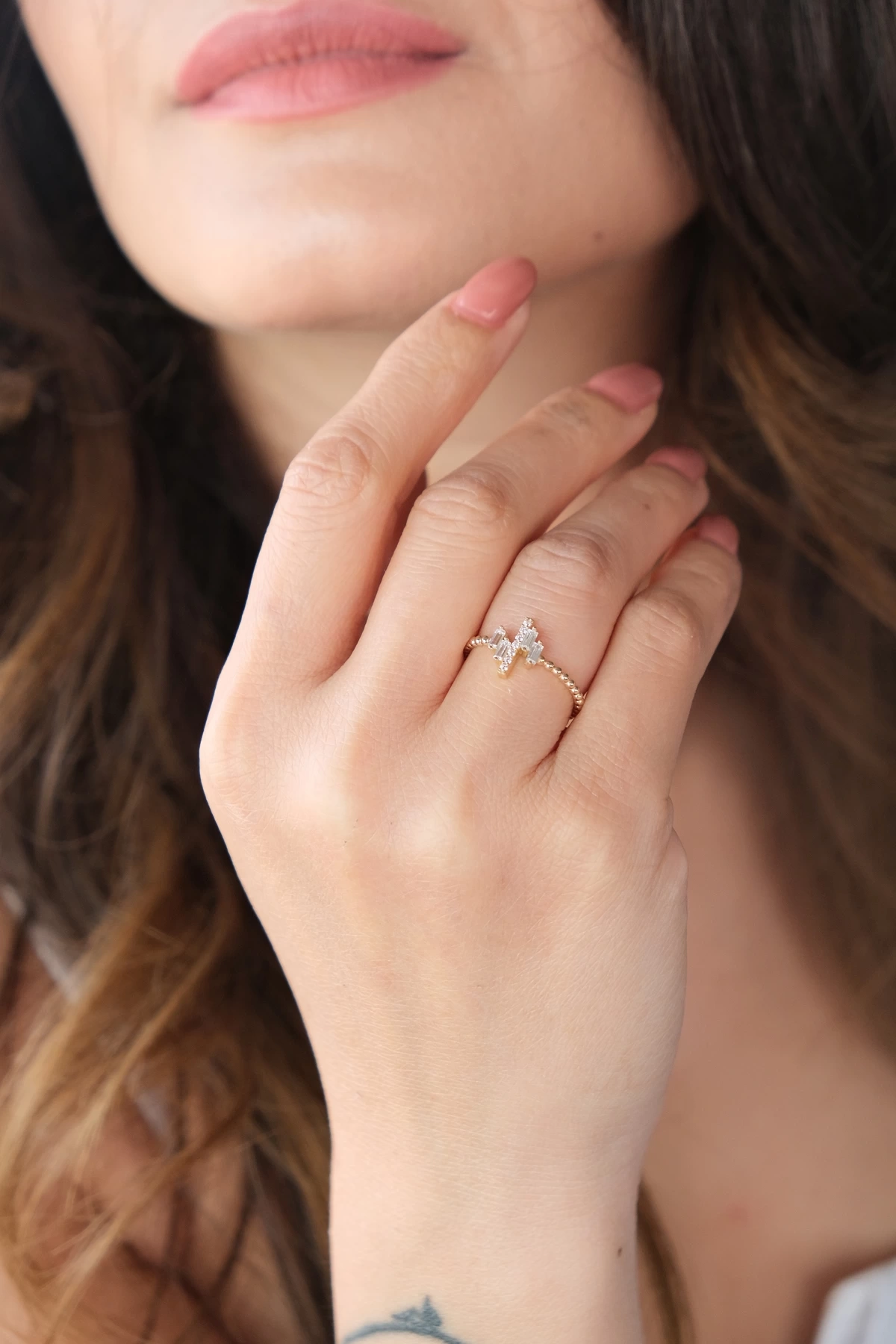 Asil 14 Ayar Baget Taşlı Çıtır Altın Yüzük YZK3477