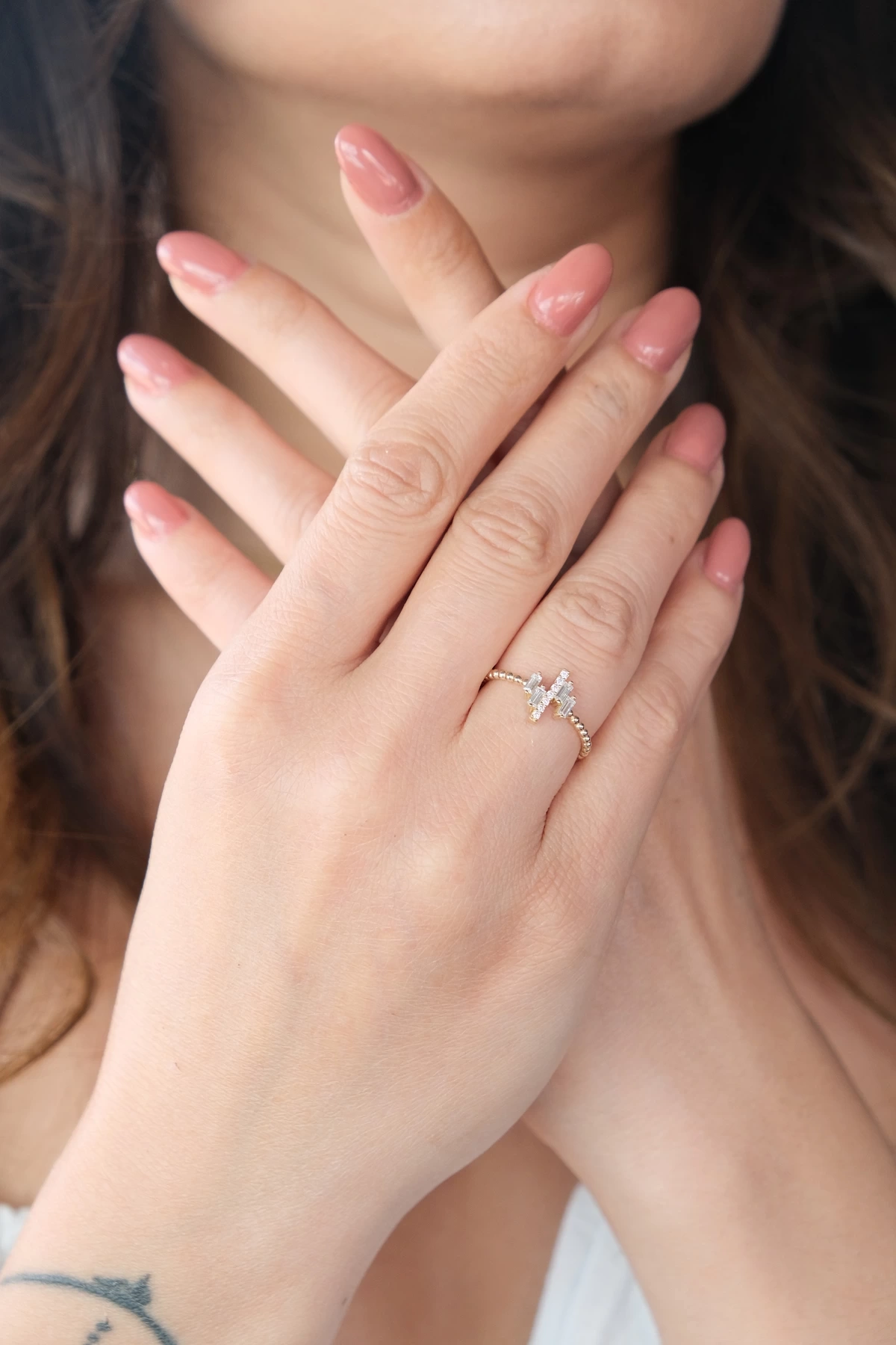 Asil 14 Ayar Baget Taşlı Çıtır Altın Yüzük YZK3477