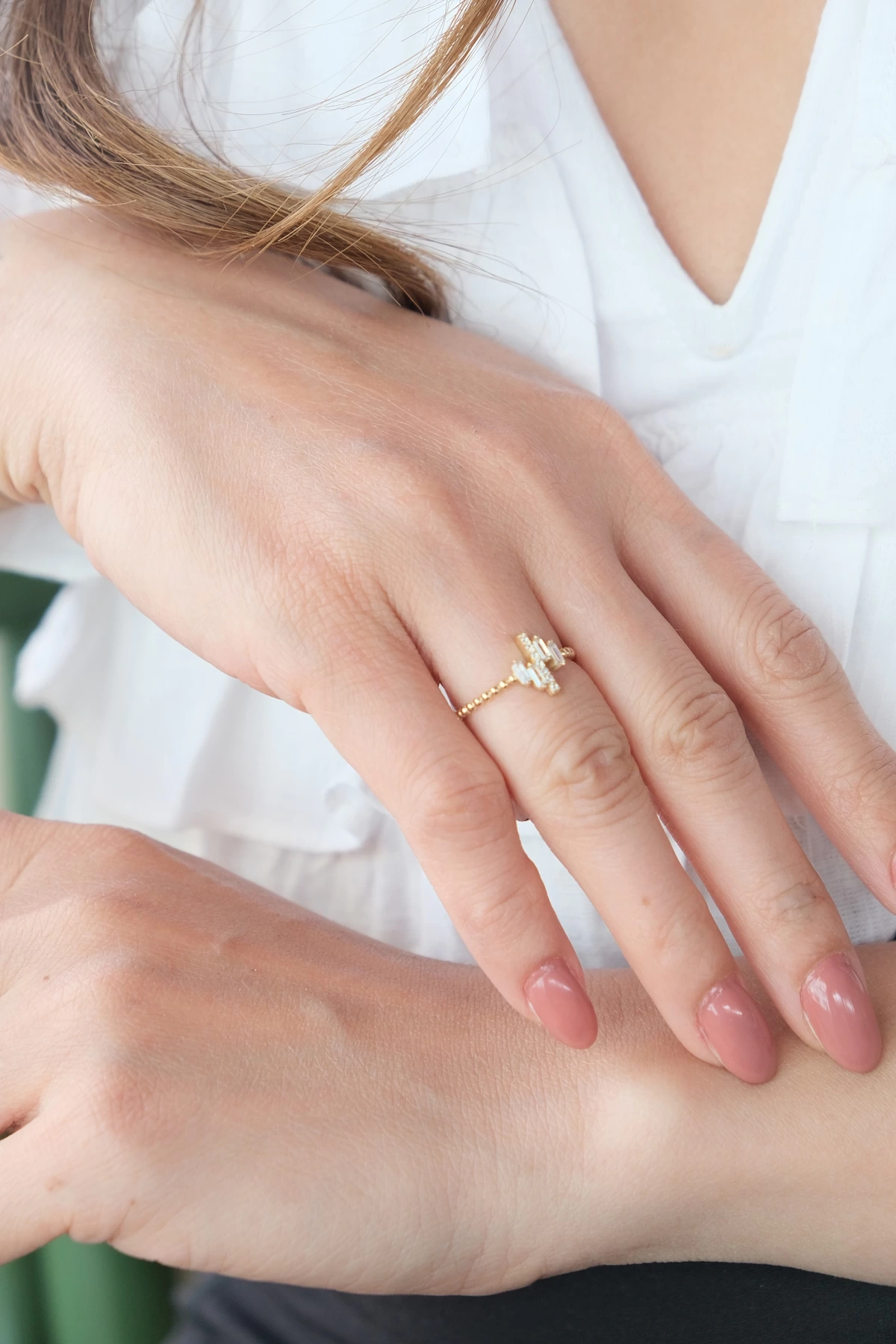 Asil 14 Ayar Baget Taşlı Çıtır Altın Yüzük YZK3477