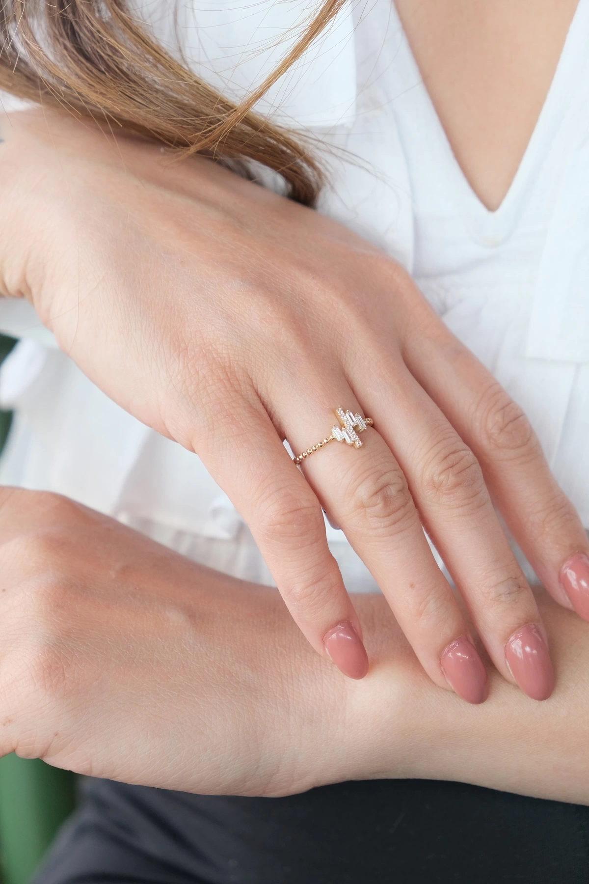 Asil 14 Ayar Baget Taşlı Çıtır Altın Yüzük YZK3477