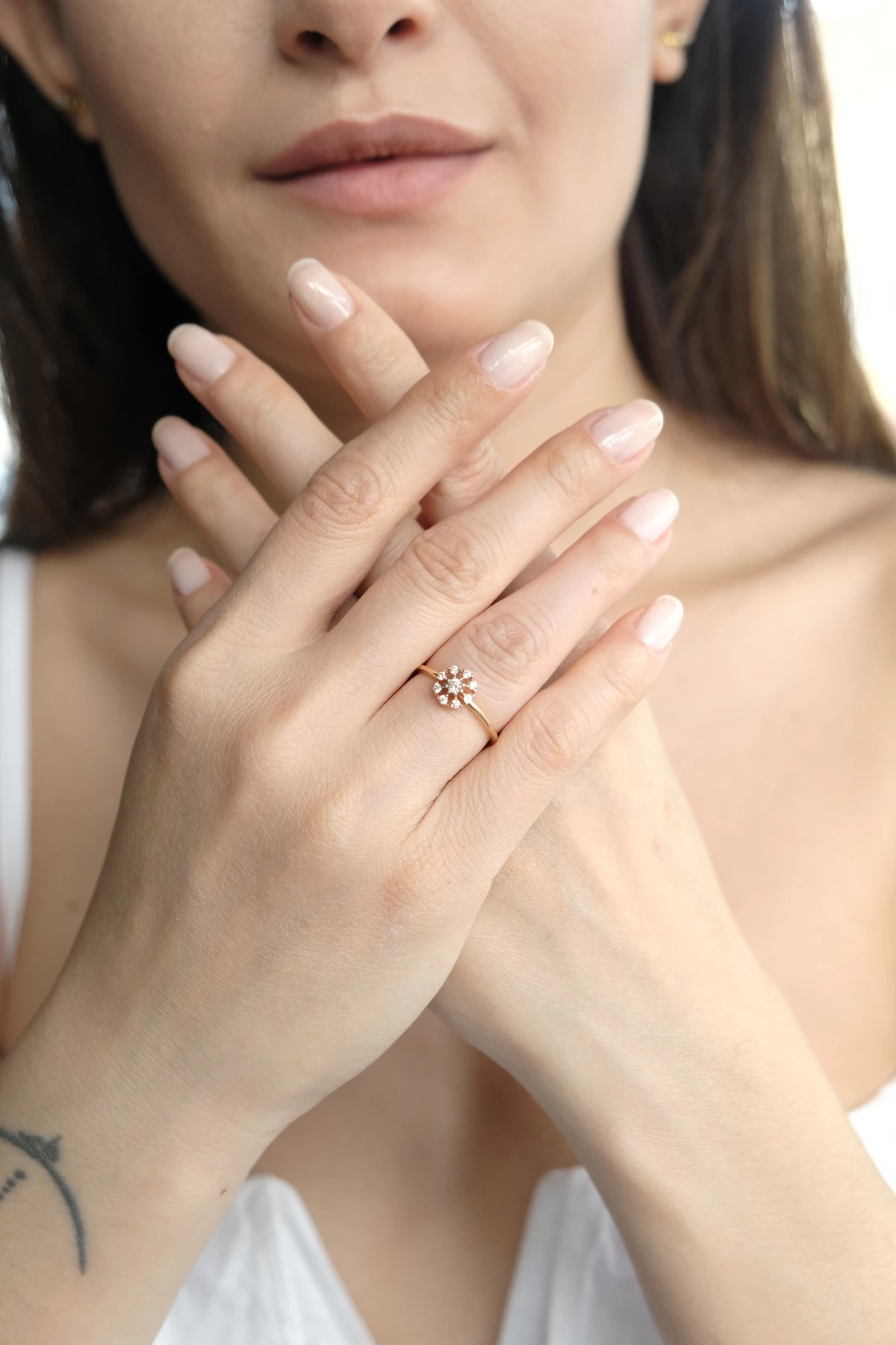 Asil 14 Ayar Taşlı Çiçek Altın Yüzük YZK880