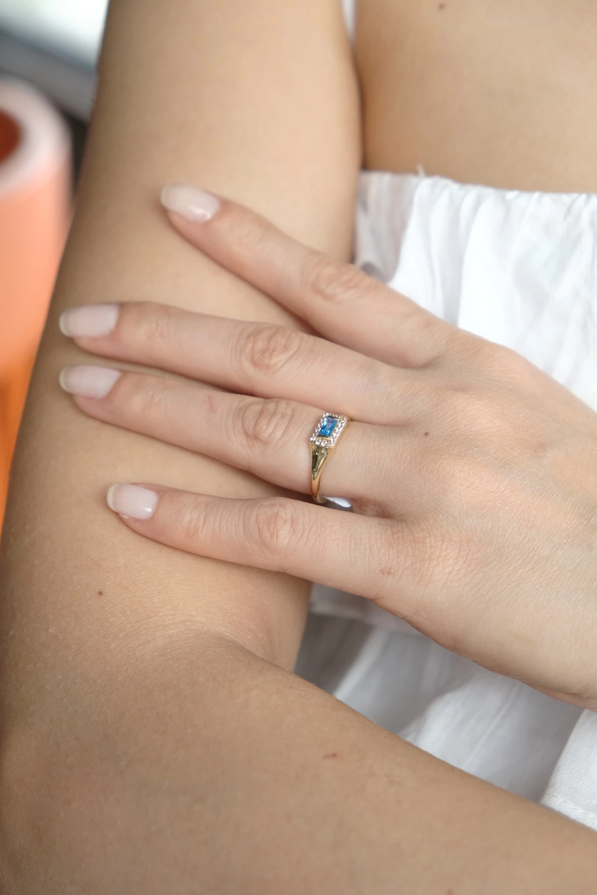 Asil 14 Ayar Mavi Baget Vintage Altın Yüzük YZK2873