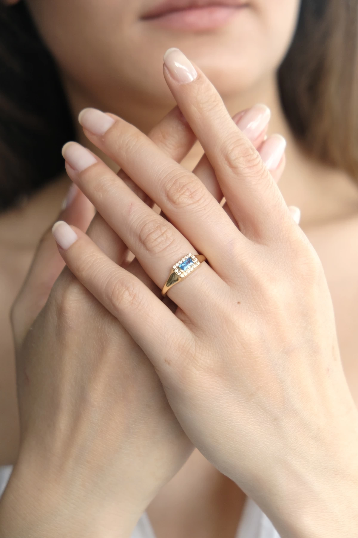 Asil 14 Ayar Mavi Baget Vintage Altın Yüzük YZK2873