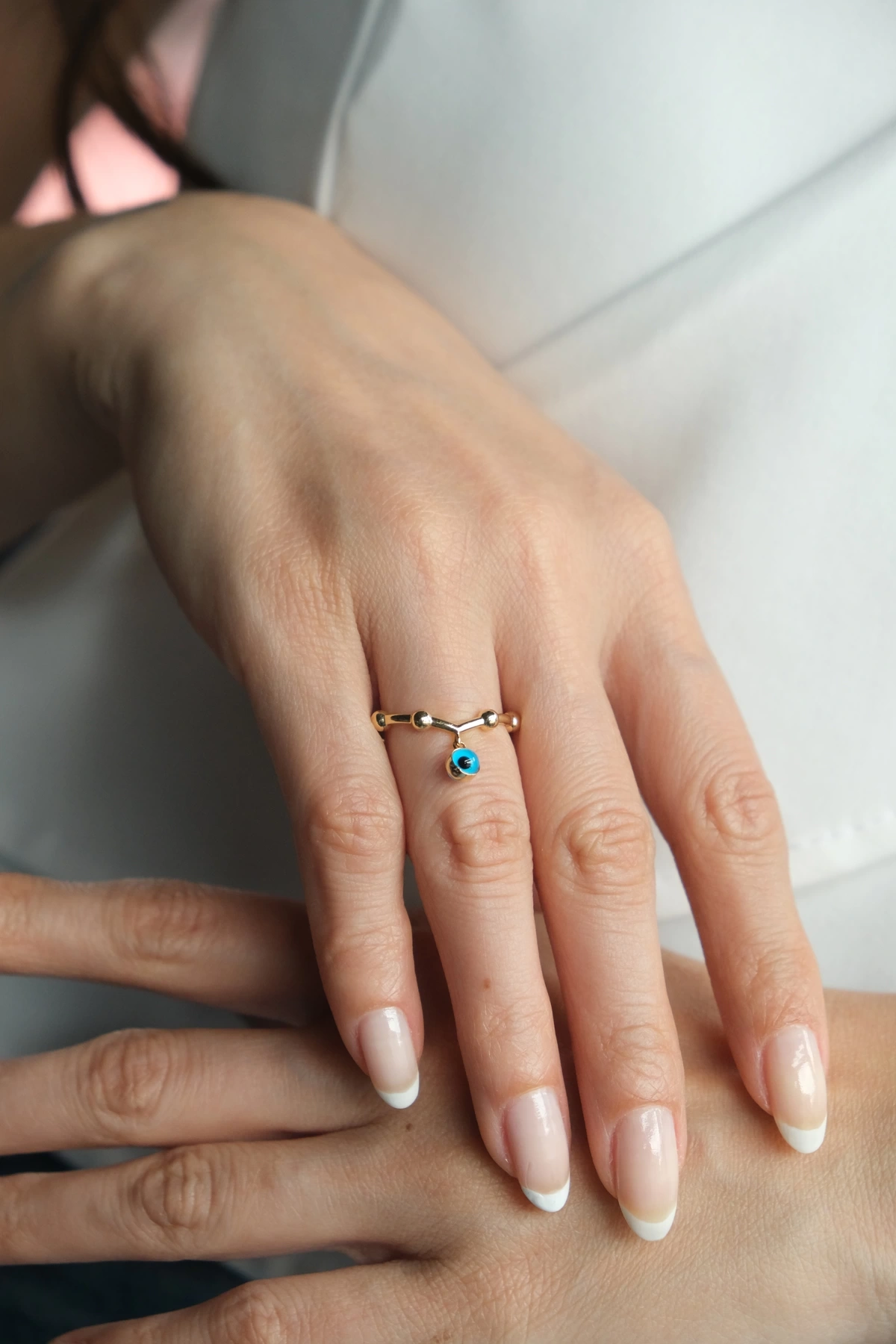 Asil 14 Ayar Nazar Boncuklu Altın Yüzük YZK2898