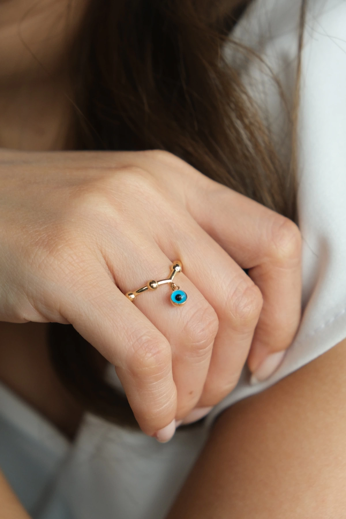 Asil 14 Ayar Nazar Boncuklu Altın Yüzük YZK2898