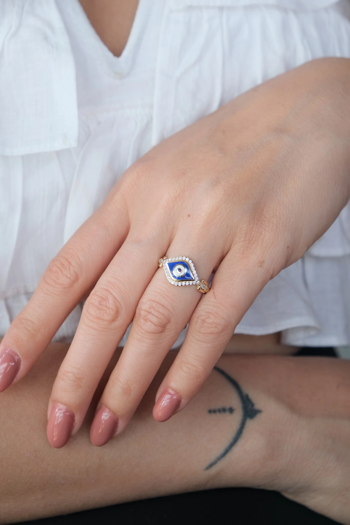 Asil 14 Ayar Lacivert Nazar Altın Yüzük YZK3425