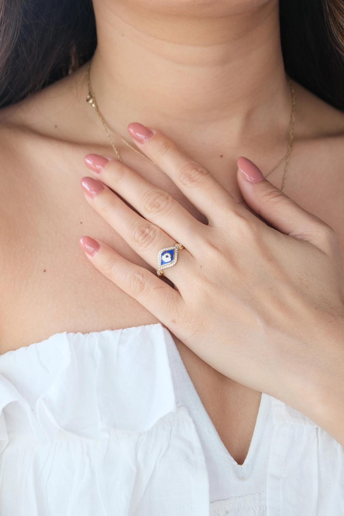 Asil 14 Ayar Lacivert Nazar Altın Yüzük YZK3425