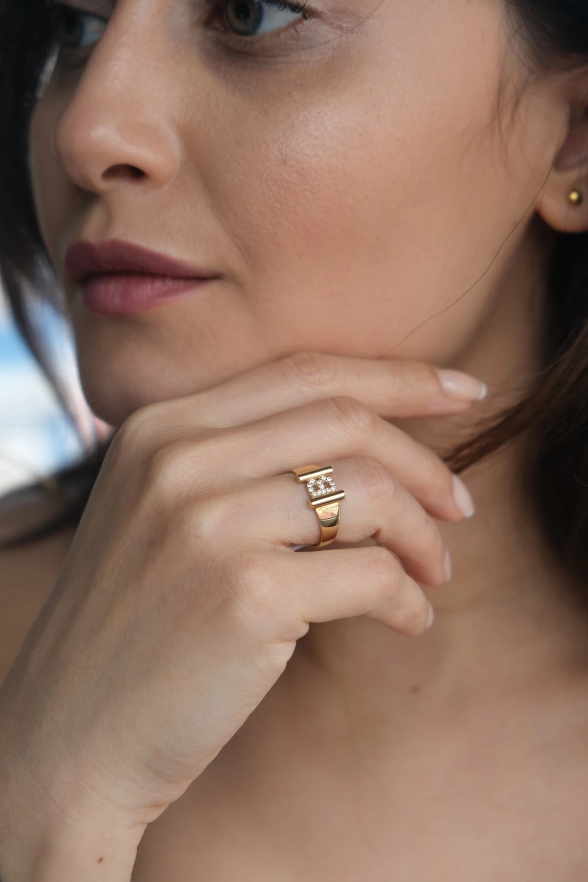 Asil 14 Ayar Taşlı B Harf Altın Yüzük YZK3192