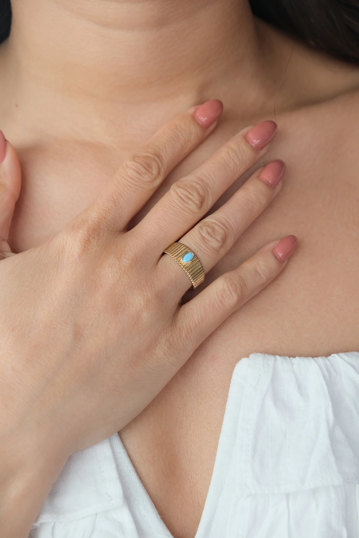 Asil 14 Ayar Mavi Taş Detay Altın Yüzük YZK3342