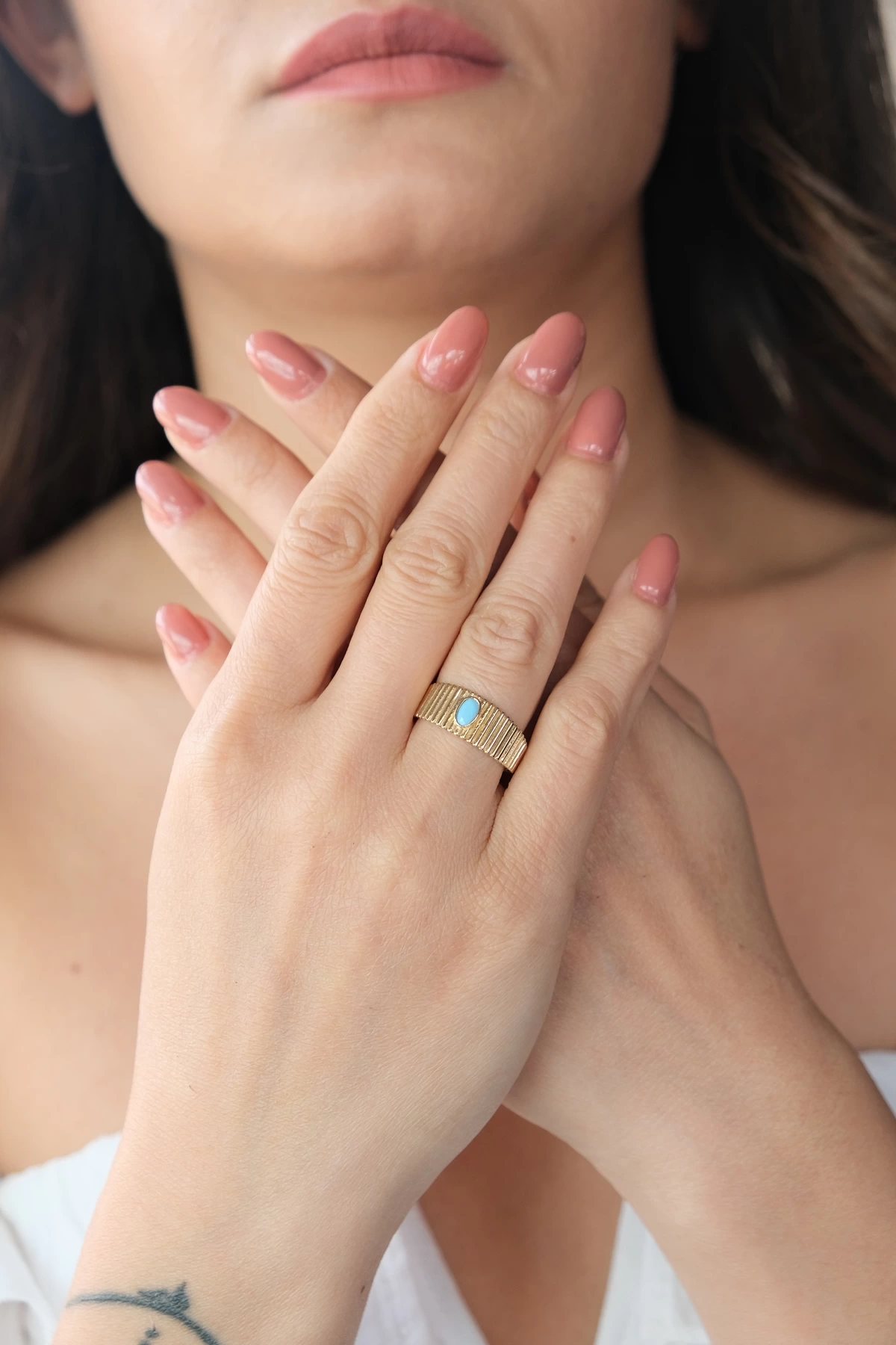 Asil 14 Ayar Mavi Taş Detay Altın Yüzük YZK3342