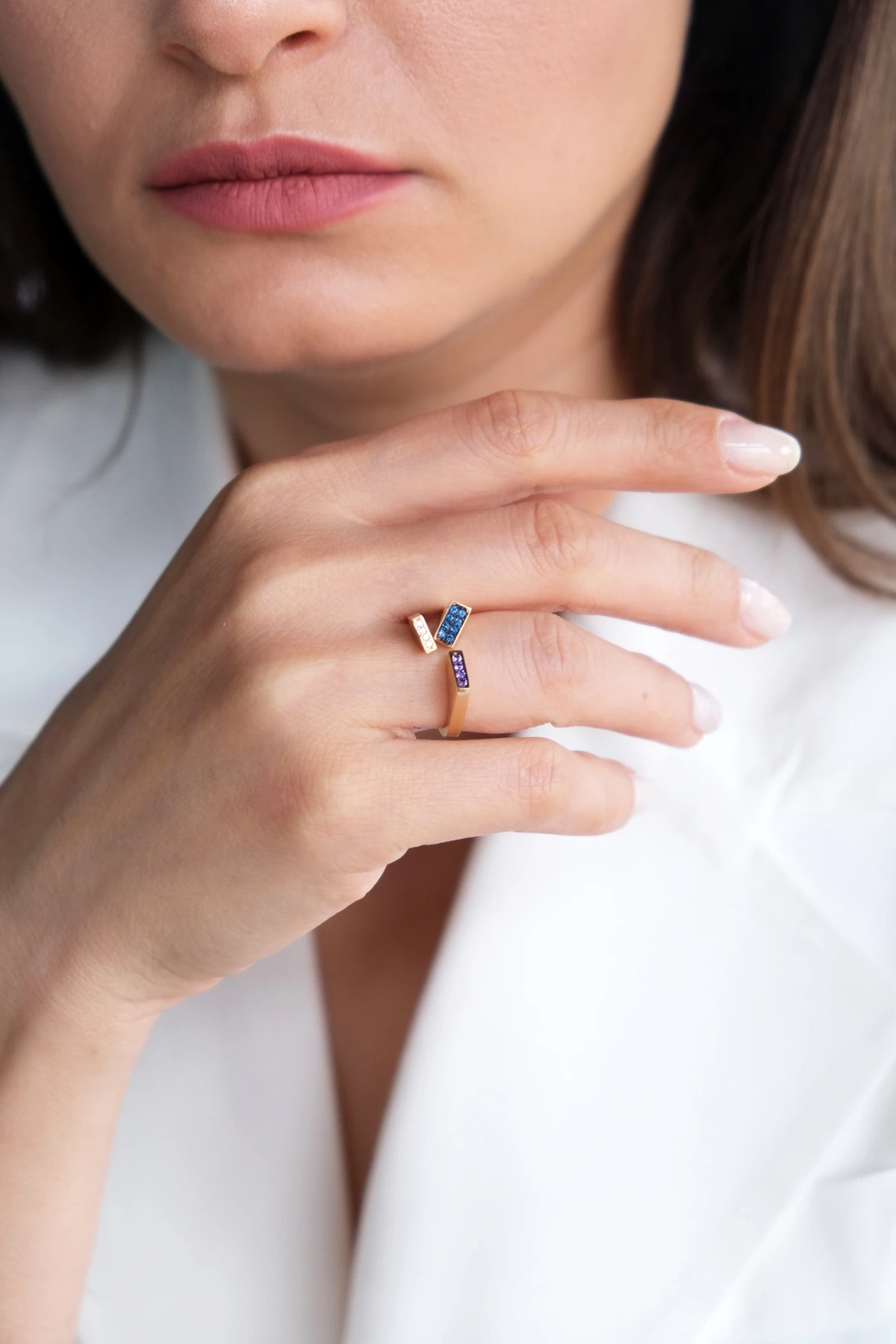 Asil 14 Ayar Renkli Modern Altın Yüzük YZK3005