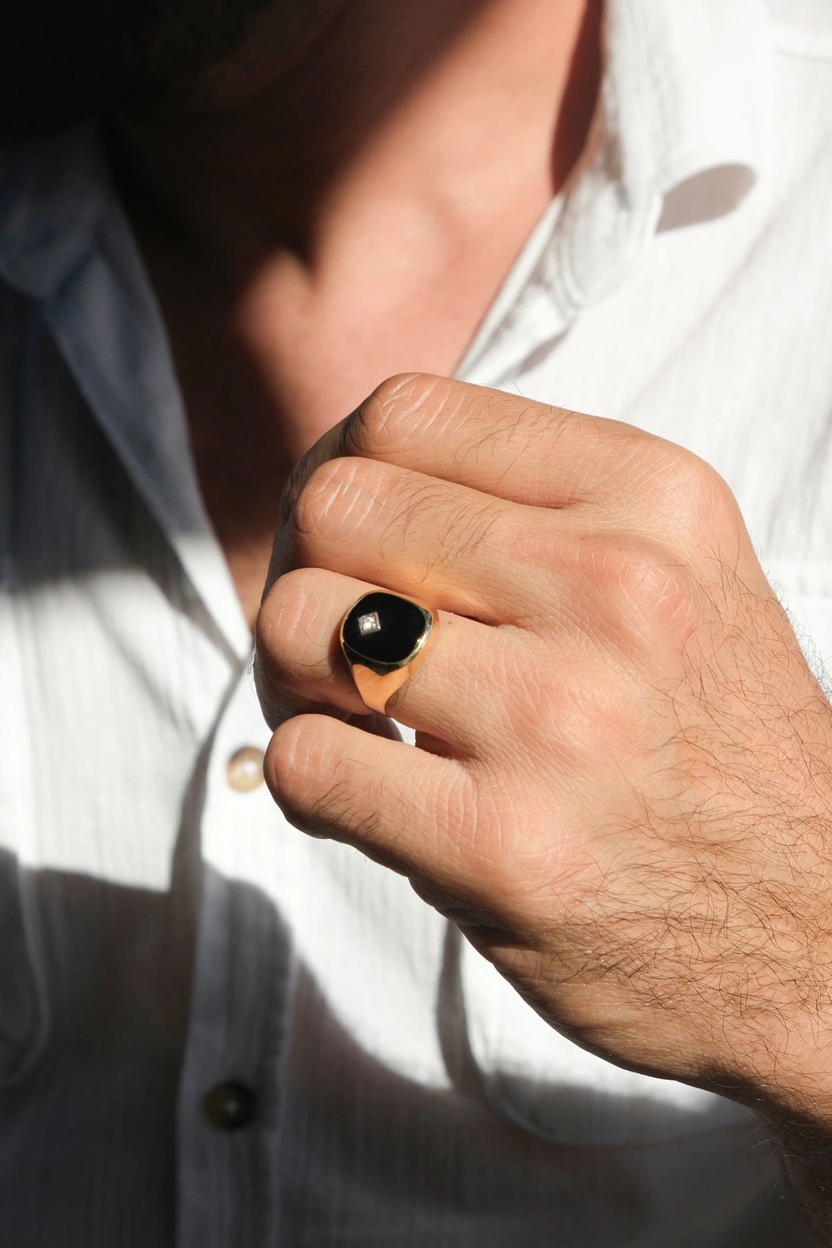 Asil 14 Ayar Siyah Oniks Yaşlı Kare Erkek Altın Yüzük YZK2672