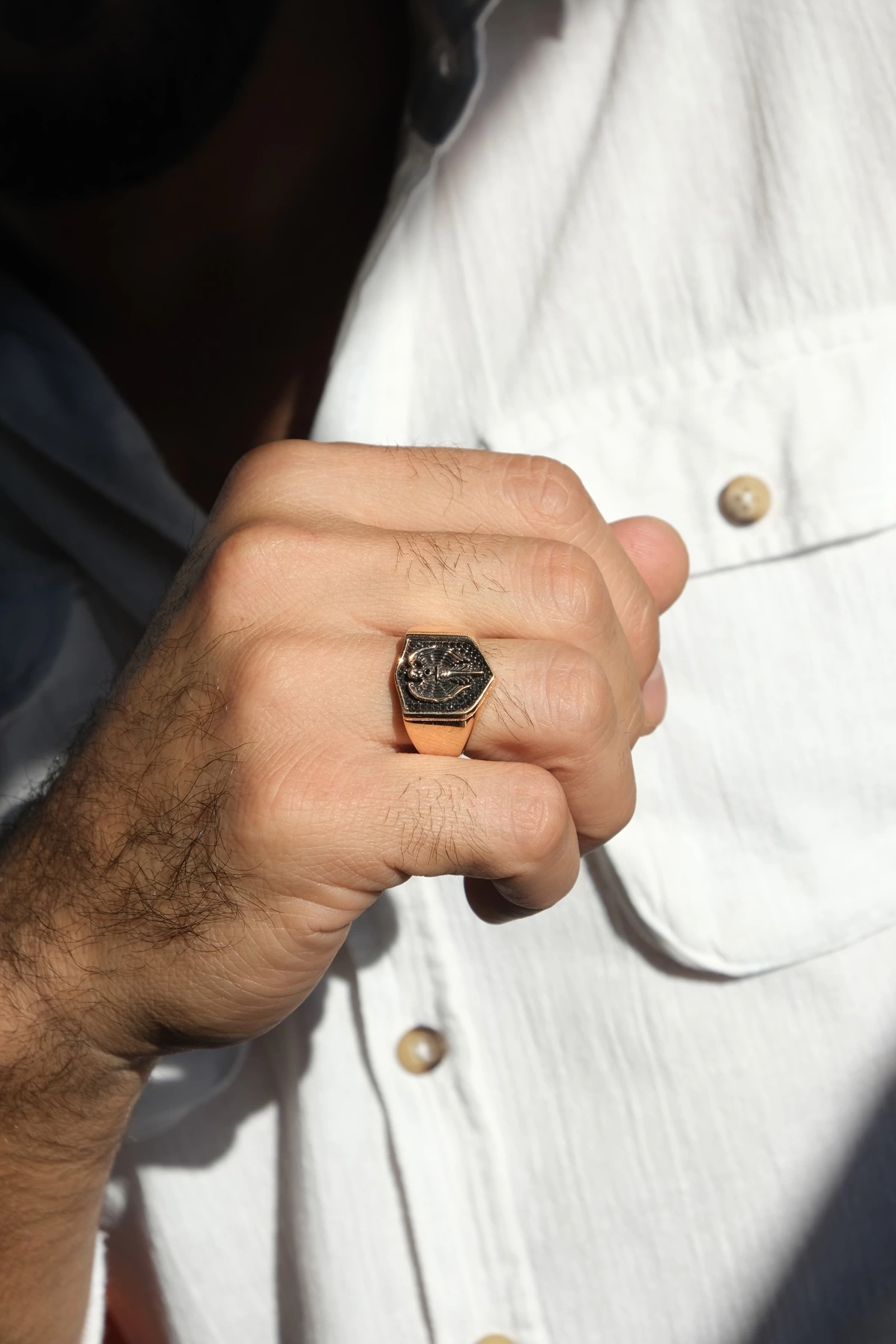 Asil 14 Ayar Siyah Taşlı Erkek Şövalye Altın Yüzük YZK1890