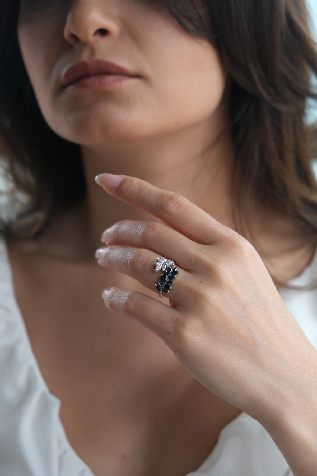 Asil Buğday Dalı Pırlantalı Safir Yüzük PIR4085