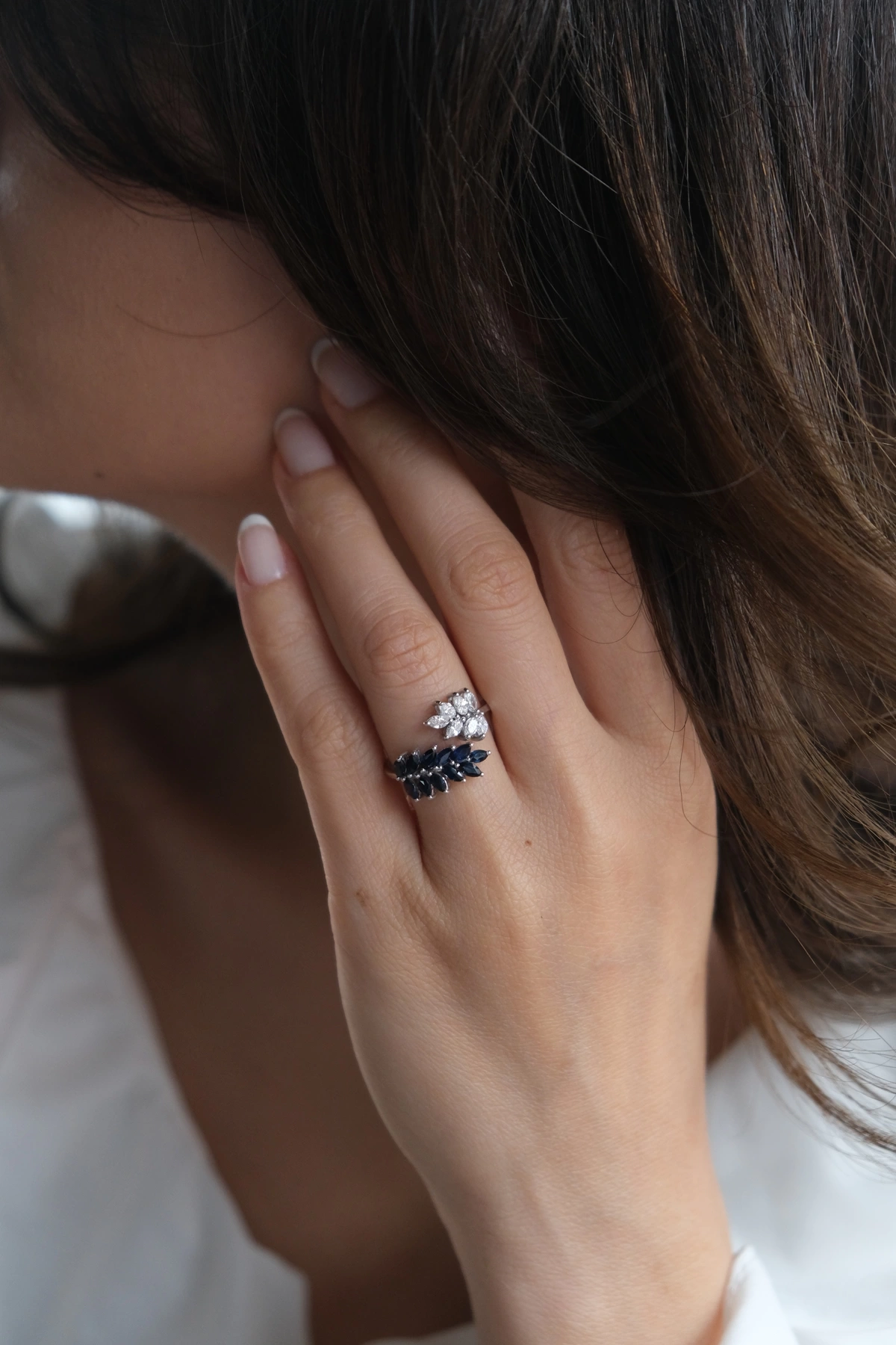 Asil Buğday Dalı Pırlantalı Safir Yüzük PIR4085