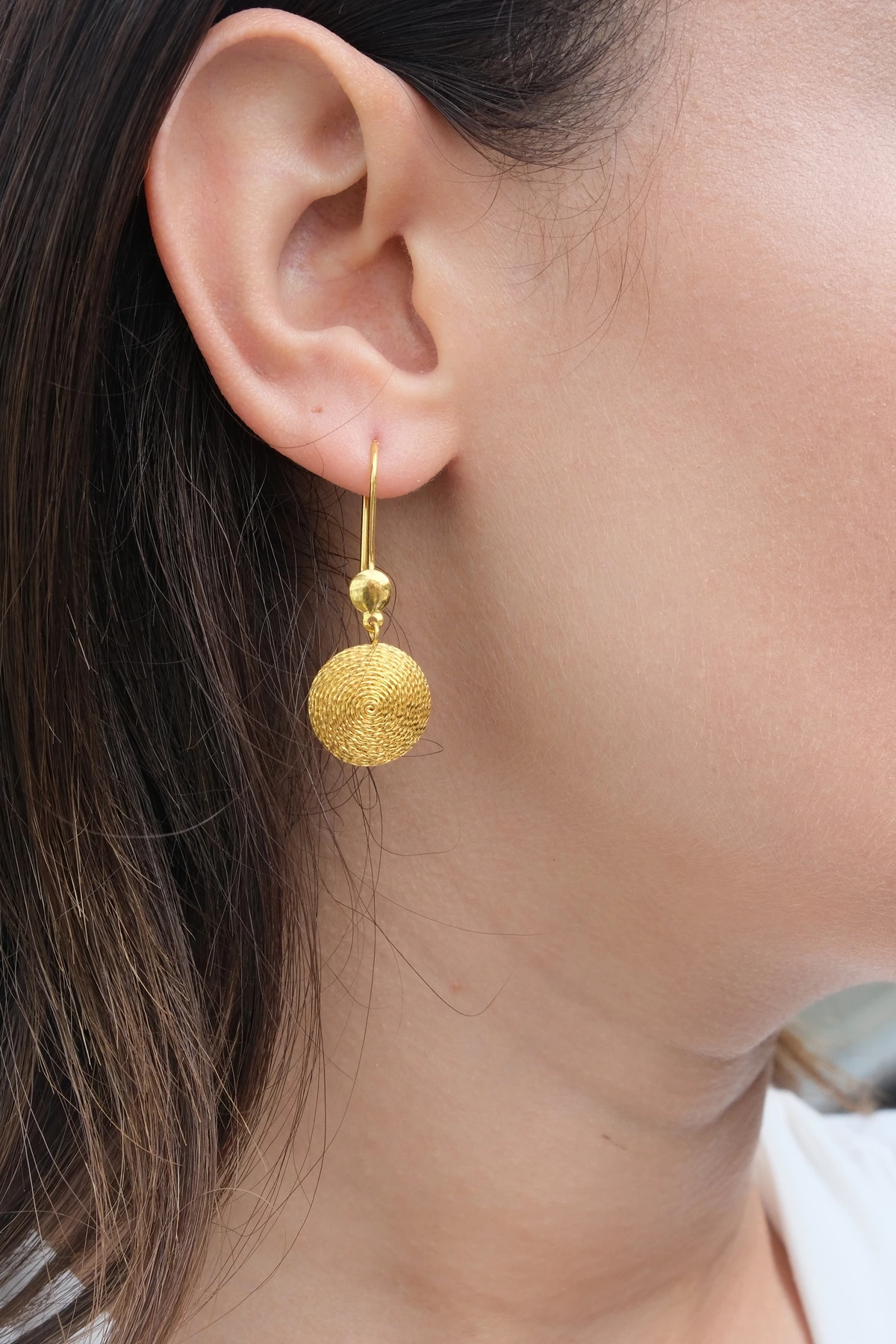 Asil 22 Ayar Yuvarlak Hasır Sallantılı Altın Küpe KP4123