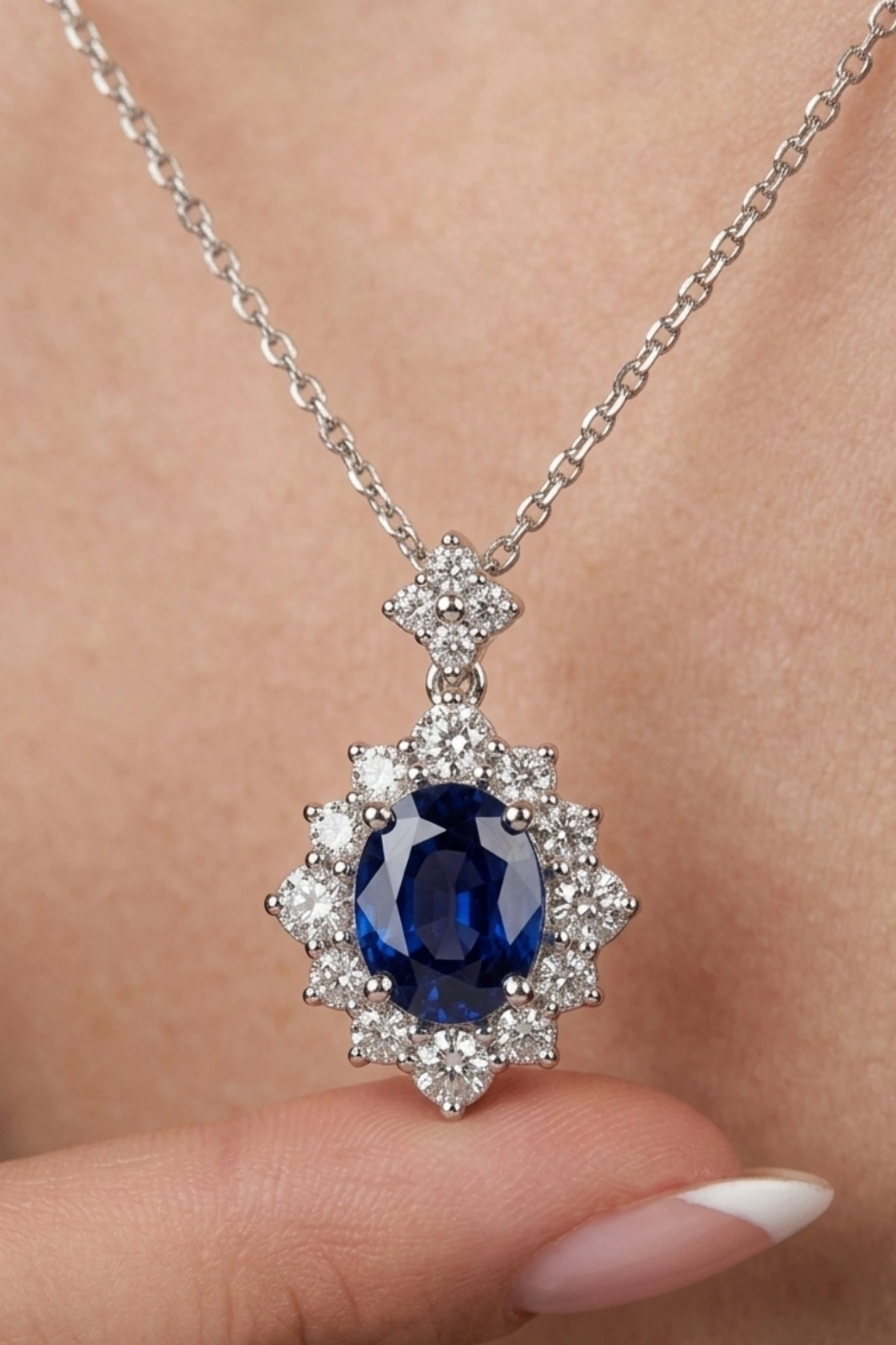 Safir Taşlı 2.23 CT. Pırlanta Kolye
