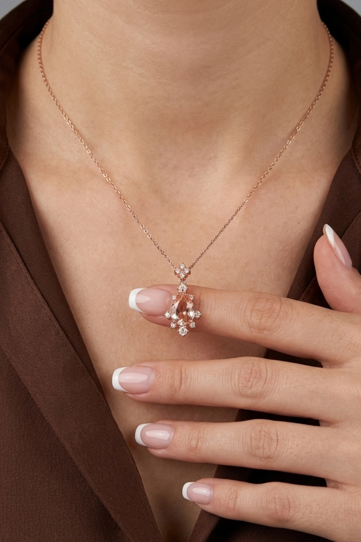 Morganite Taşlı 1.01 Ct. Pırlanta Kolye