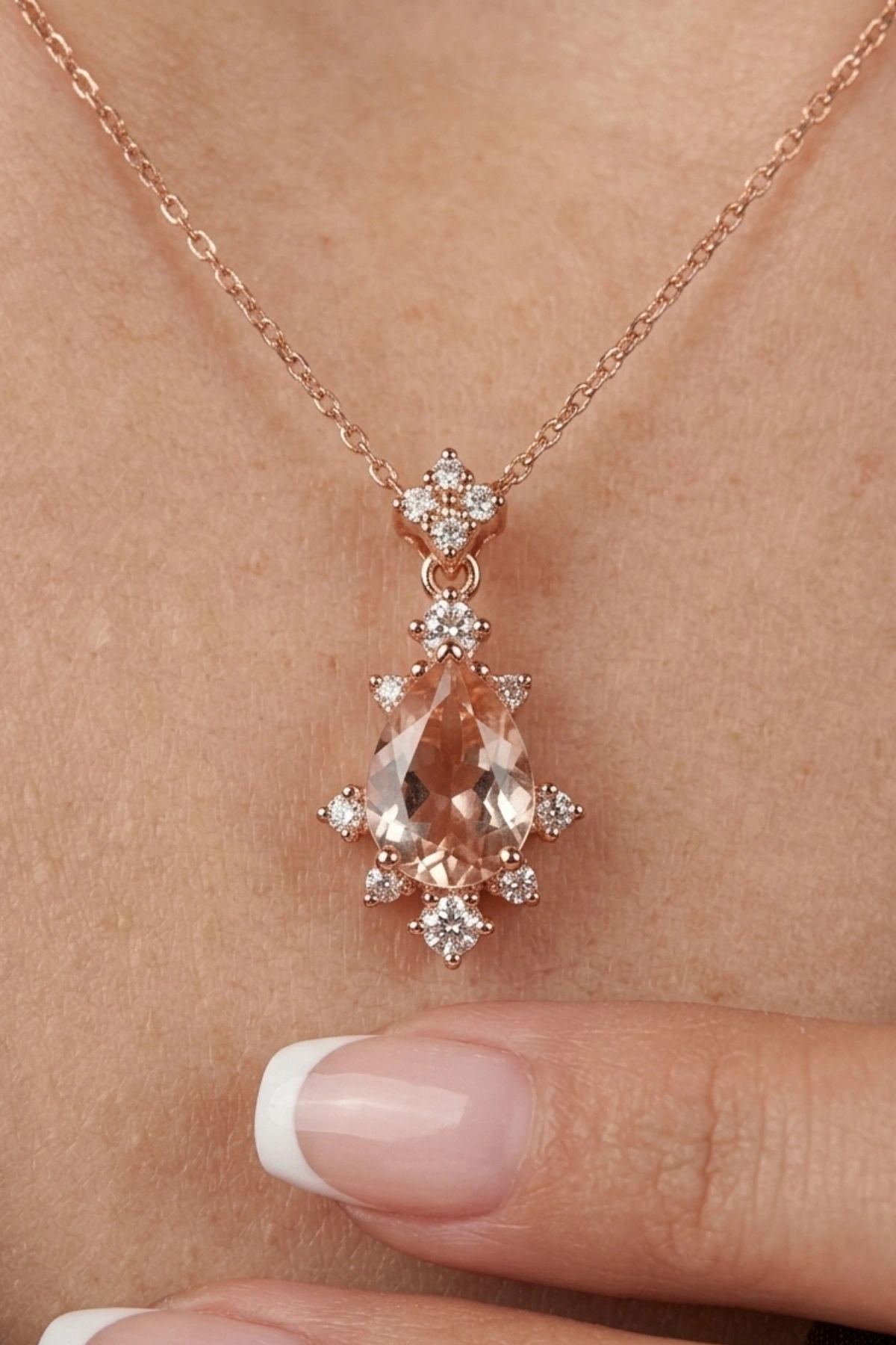 Morganite Taşlı 1.01 Ct. Pırlanta Kolye