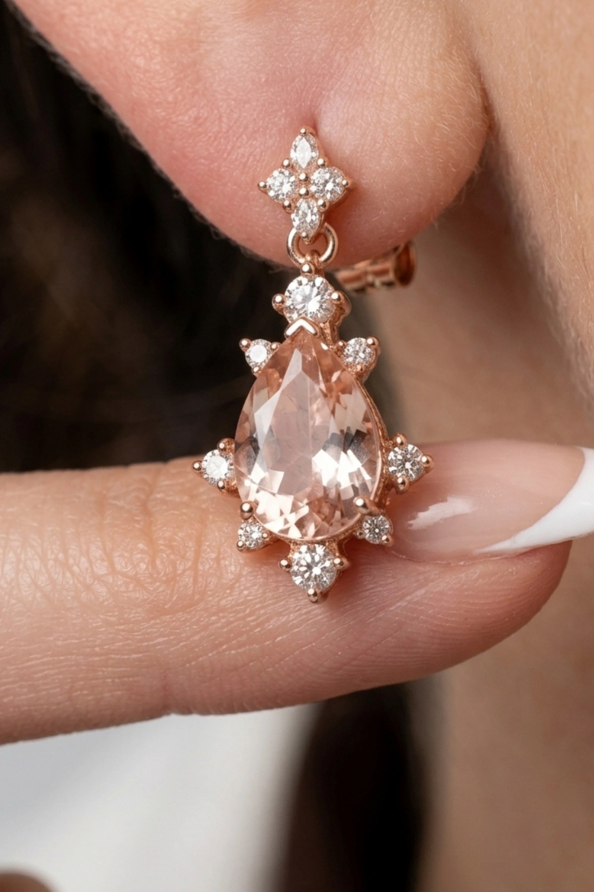 Morganite Taşlı 2.92 CT. Pırlanta Küpe