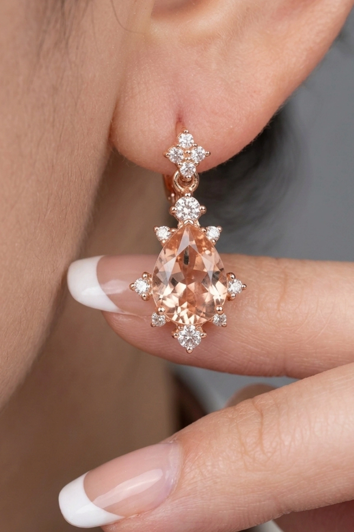 Morganite Taşlı 2.92 CT. Pırlanta Küpe