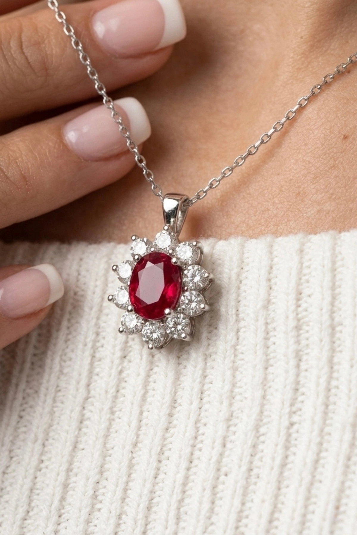 0.66 Ct. Kırmızı Taşlı Pırlanta Kolye