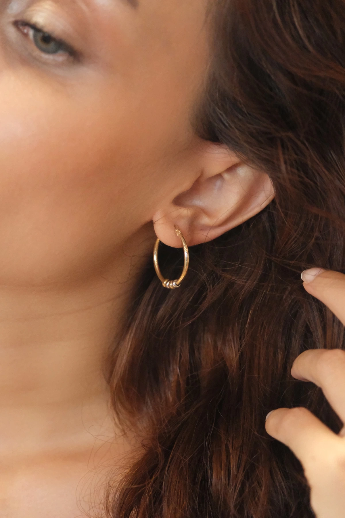 Asil 14 Ayar Altın Boncuklu Halka Altın Küpe KP5064