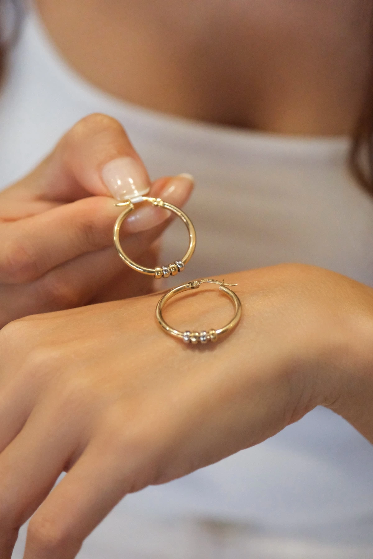 Asil 14 Ayar Altın Boncuklu Halka Altın Küpe KP5064