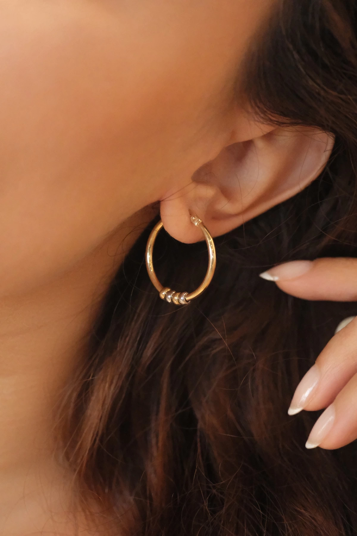 Asil 14 Ayar Altın Boncuklu Halka Altın Küpe KP5064