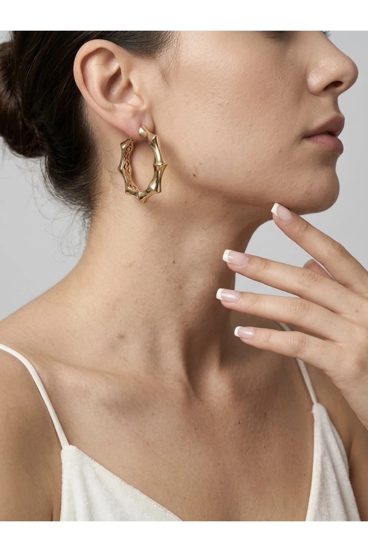 Bambu Model İri Halka Altın Küpe