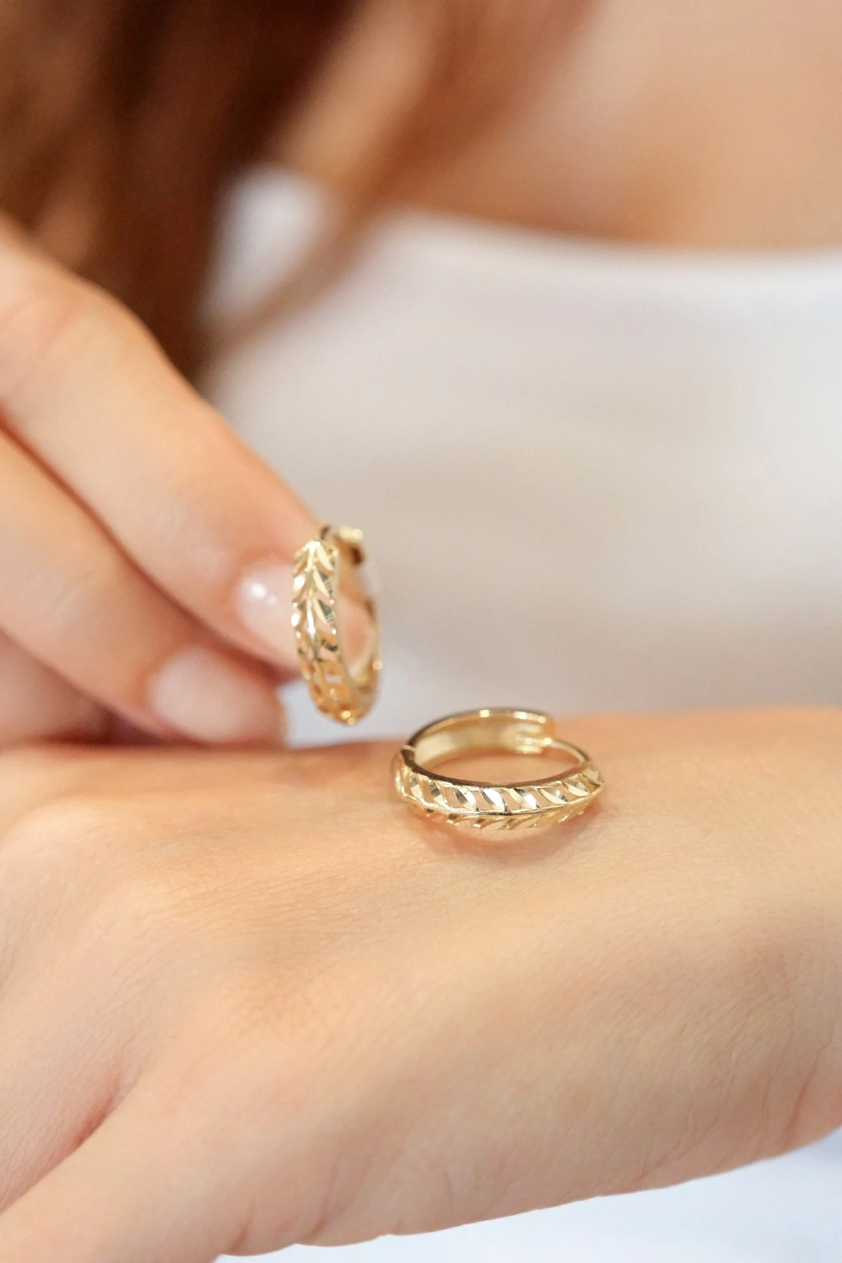 Asil 14 Ayar Başak Model Mini Halka Altın Küpe KP5204