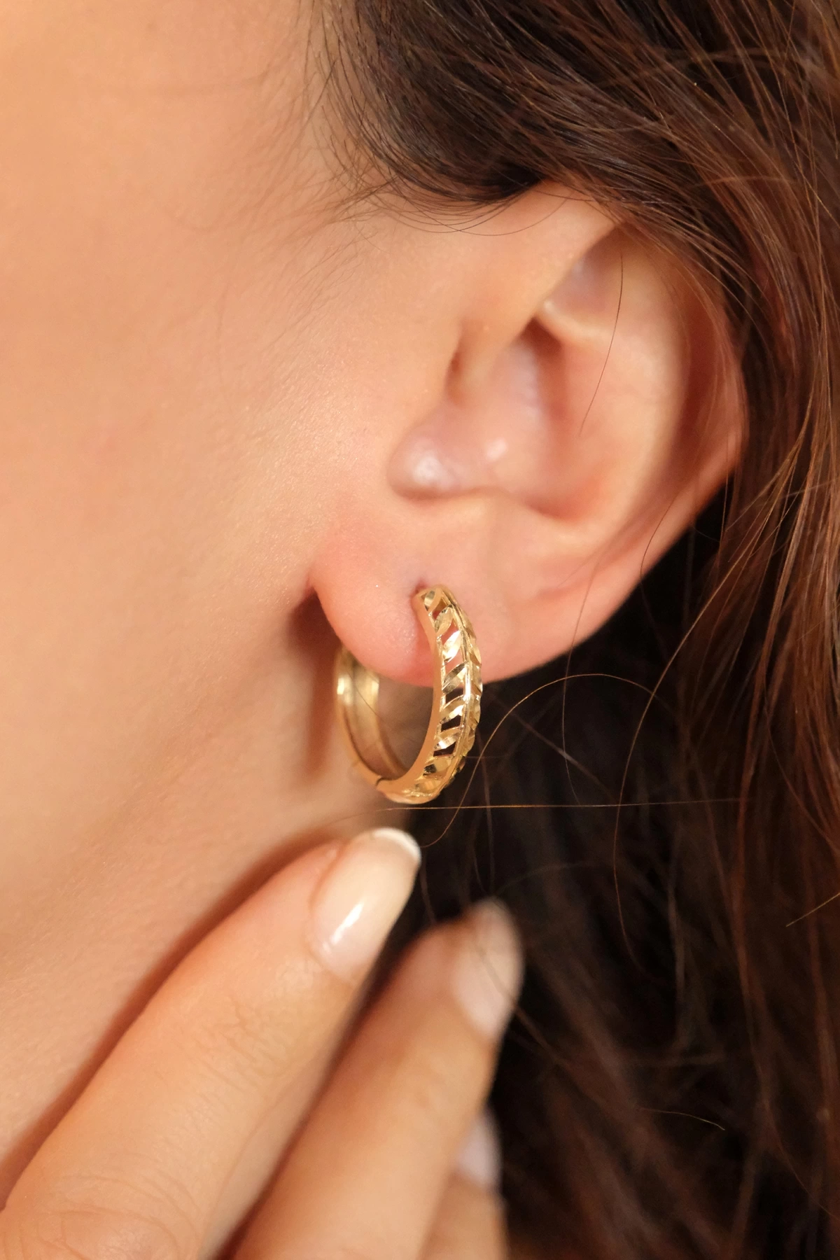 Asil 14 Ayar Başak Model Mini Halka Altın Küpe KP5204