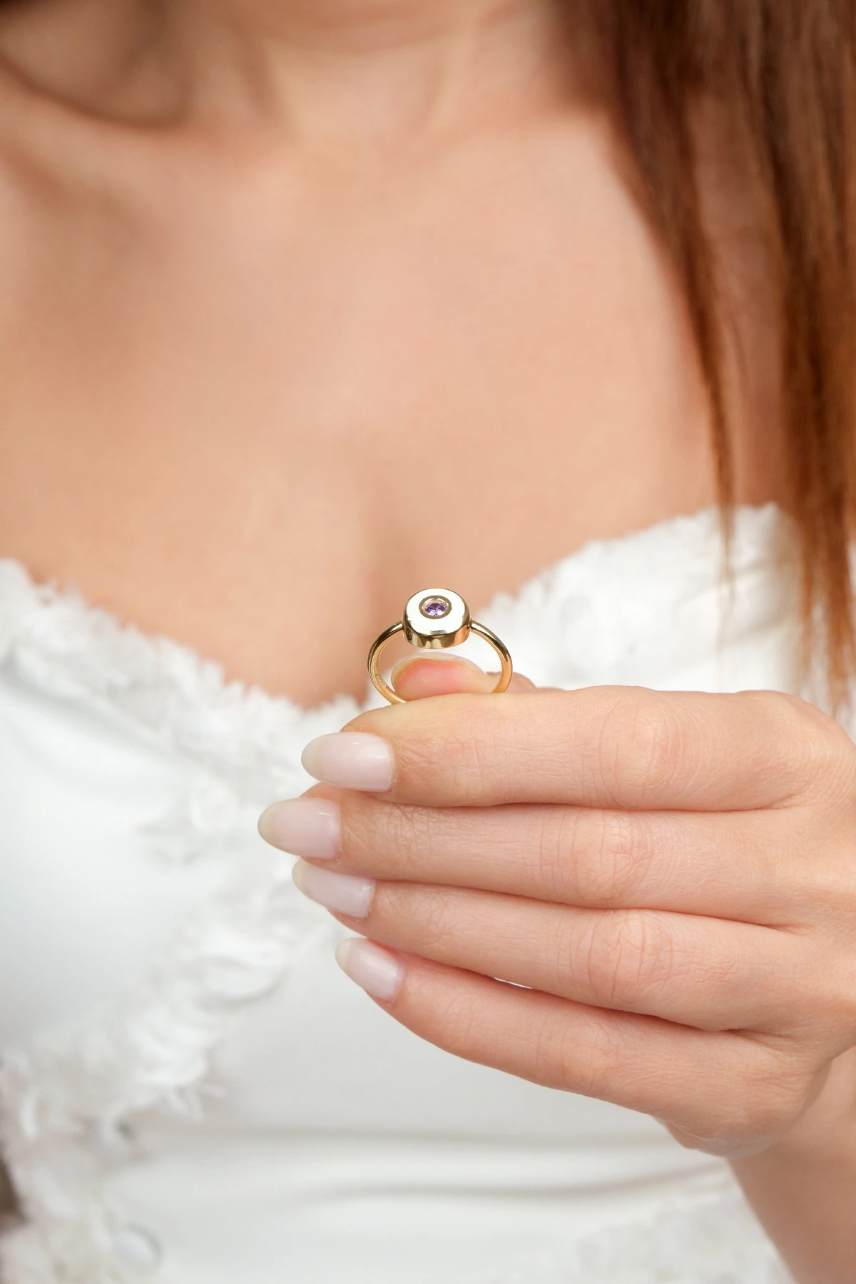 Asil 14 Ayar Beyaz Mineli Altın Yüzük YZK3230