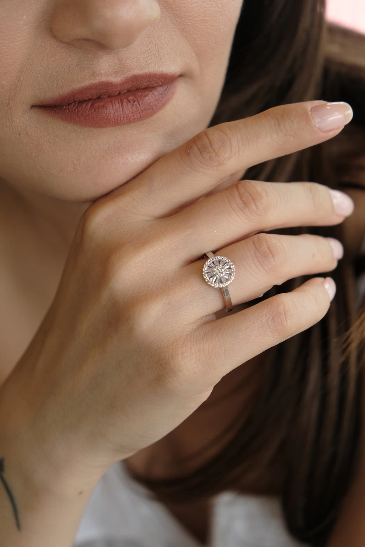 Asil 14 Ayar Beyaz Taşlı Altın Yüzük YZK3297