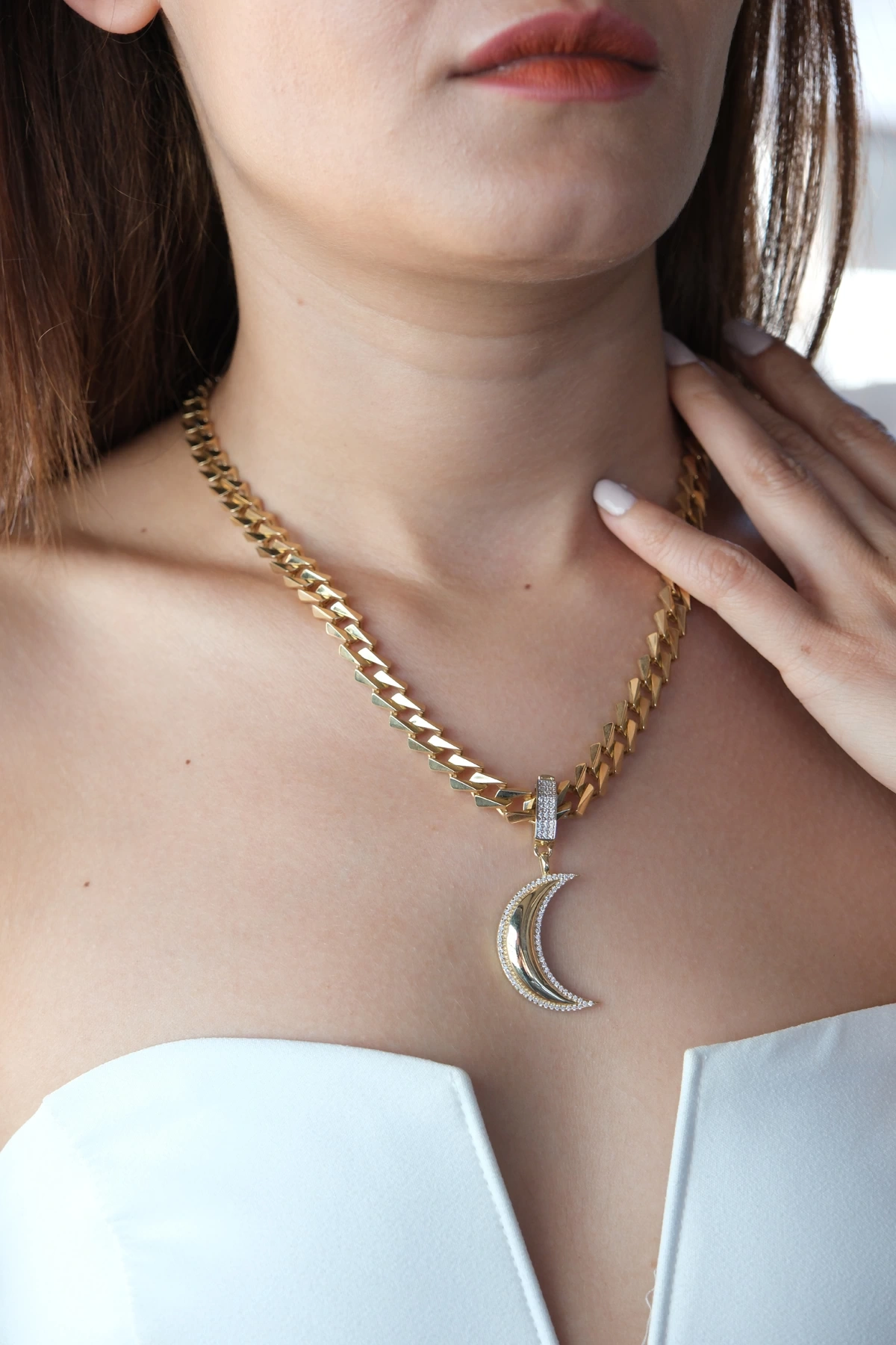 Asil 14 Ayar ÇağlaXEma Hilal Charm Altın Kolye Ucu KLU1994