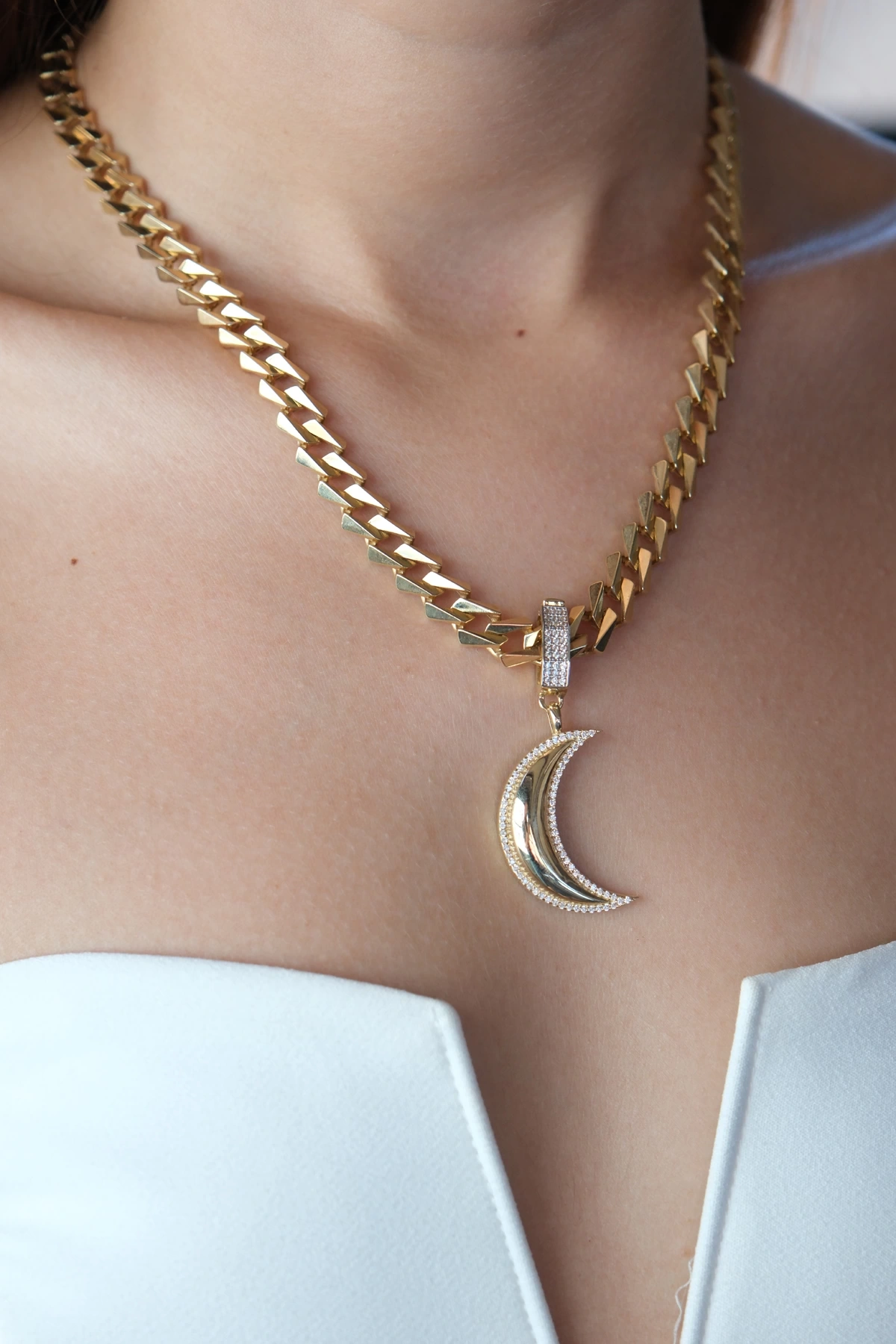 Asil 14 Ayar ÇağlaXEma Hilal Charm Altın Kolye Ucu KLU1994