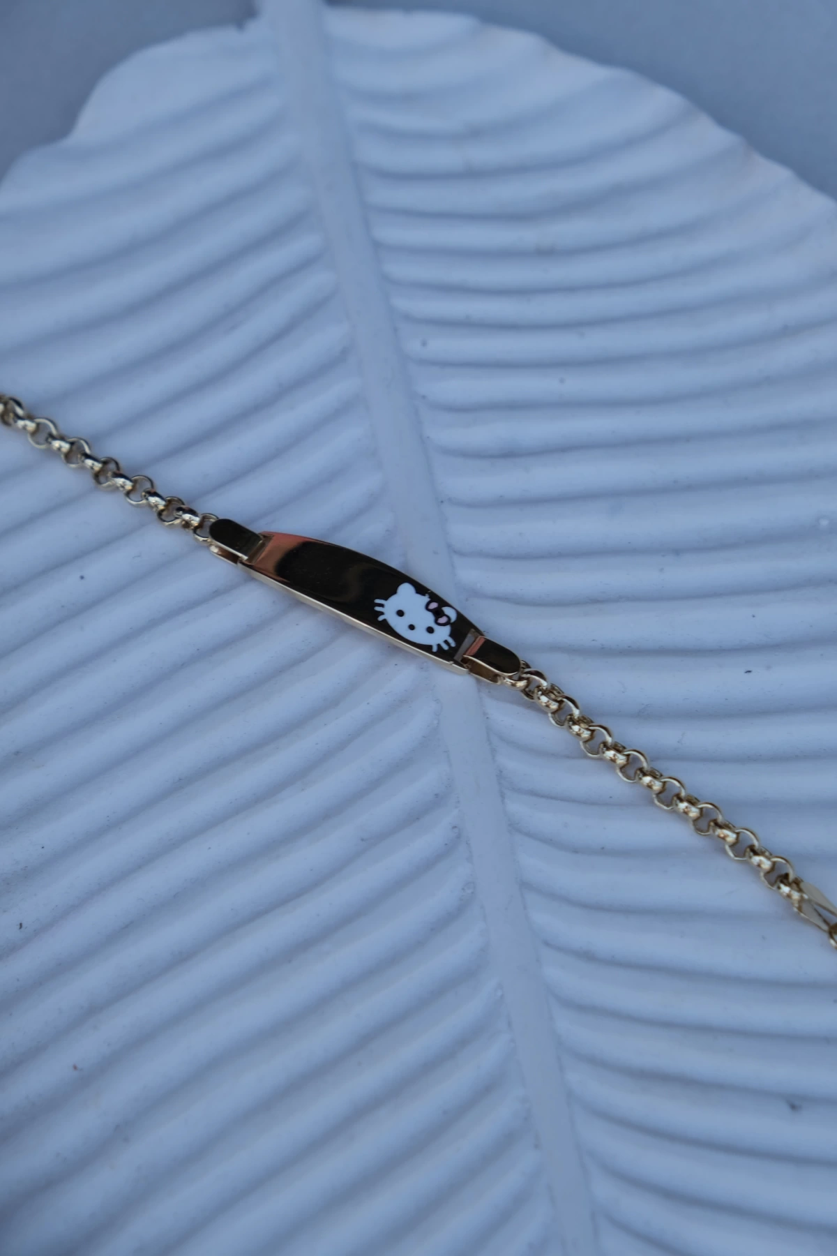 Asil 14 Ayar Hello Kedili Kız Çocuk Altın Künye Bileklik BLK4734