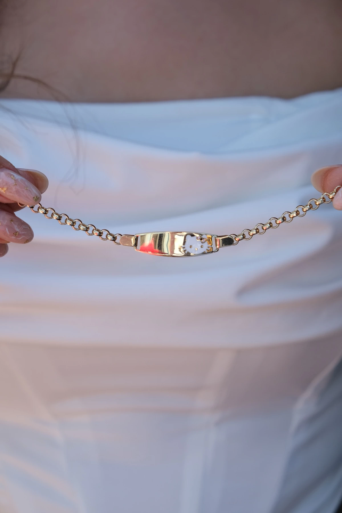 Asil 14 Ayar Hello Kedili Kız Çocuk Altın Künye Bileklik BLK4734