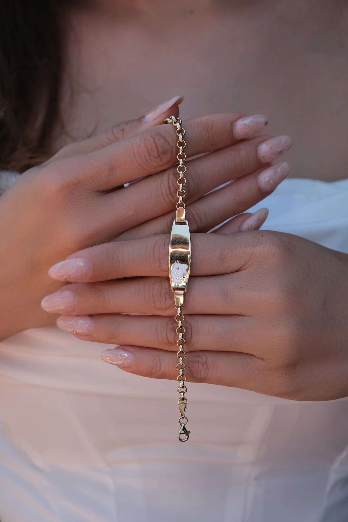 Asil 14 Ayar Hello Kedili Kız Çocuk Altın Künye Bileklik BLK4734