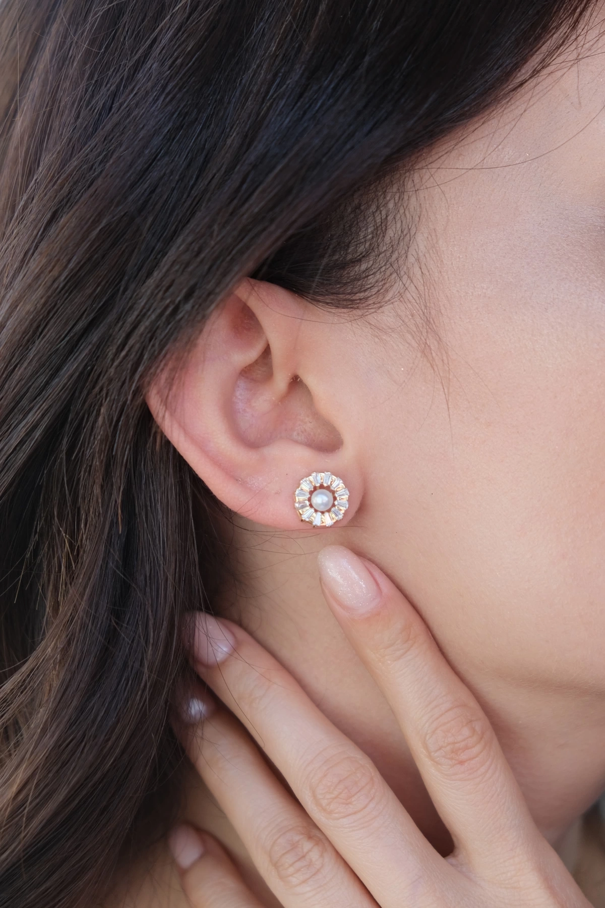 Asil 14 Ayar İncili Taş Detaylı Altın Küpe KP3187