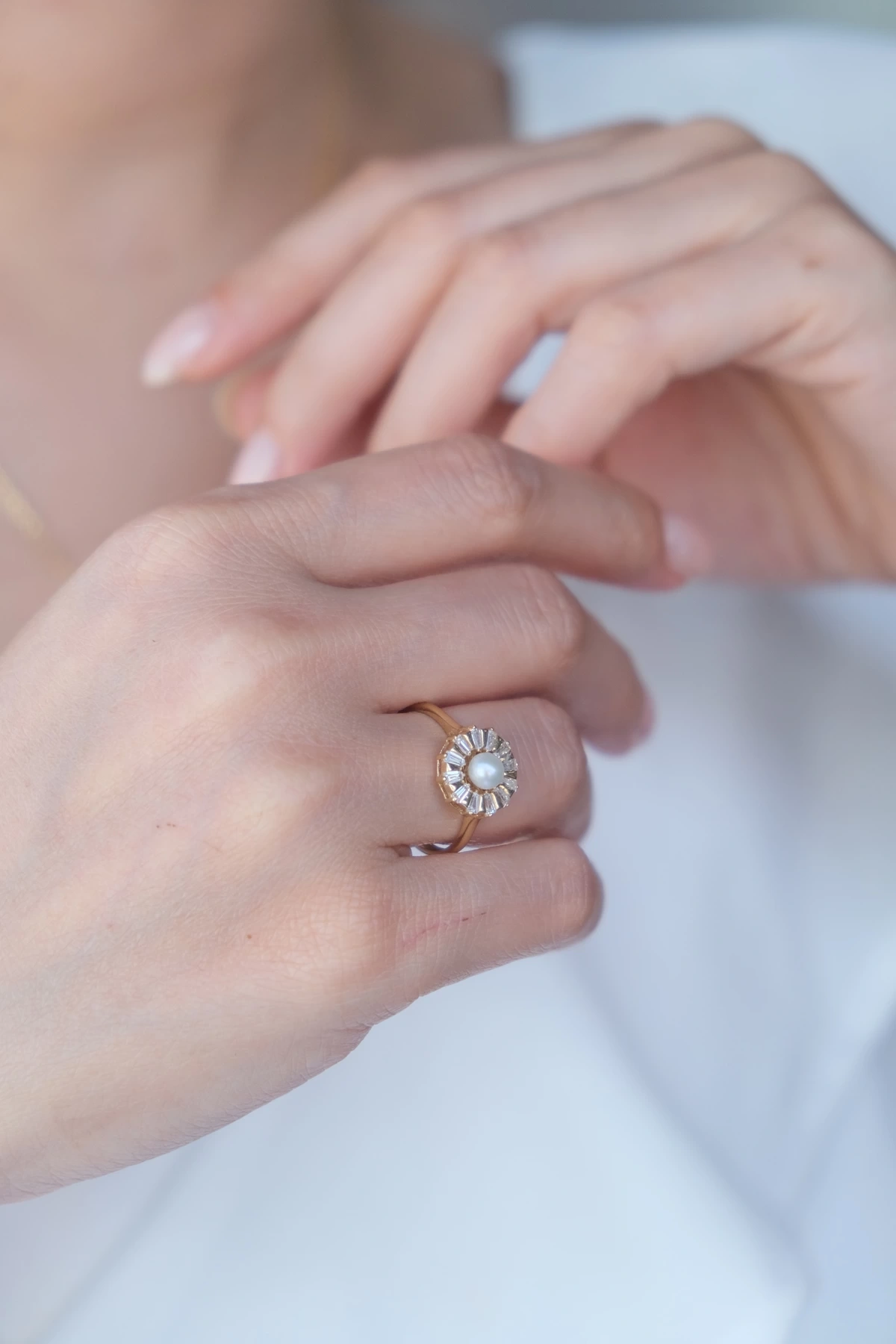 Asil 14 Ayar İncili Taşlı Yüzük YZK 2428