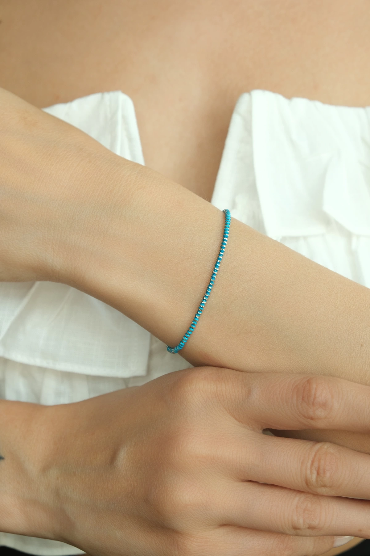 Asil 14 Ayar İtalyan Toplu Mavi Mineli Altın Bileklik BLK3327